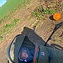 Lennie is registered to the contest to win money with this photo: baby, stroller, outdoor, field, pumpkin, greenery, sunny, child, nature, blue_sky, grass, plant, autumn, toy, blanket, shade, earth, person, portrait, relaxation