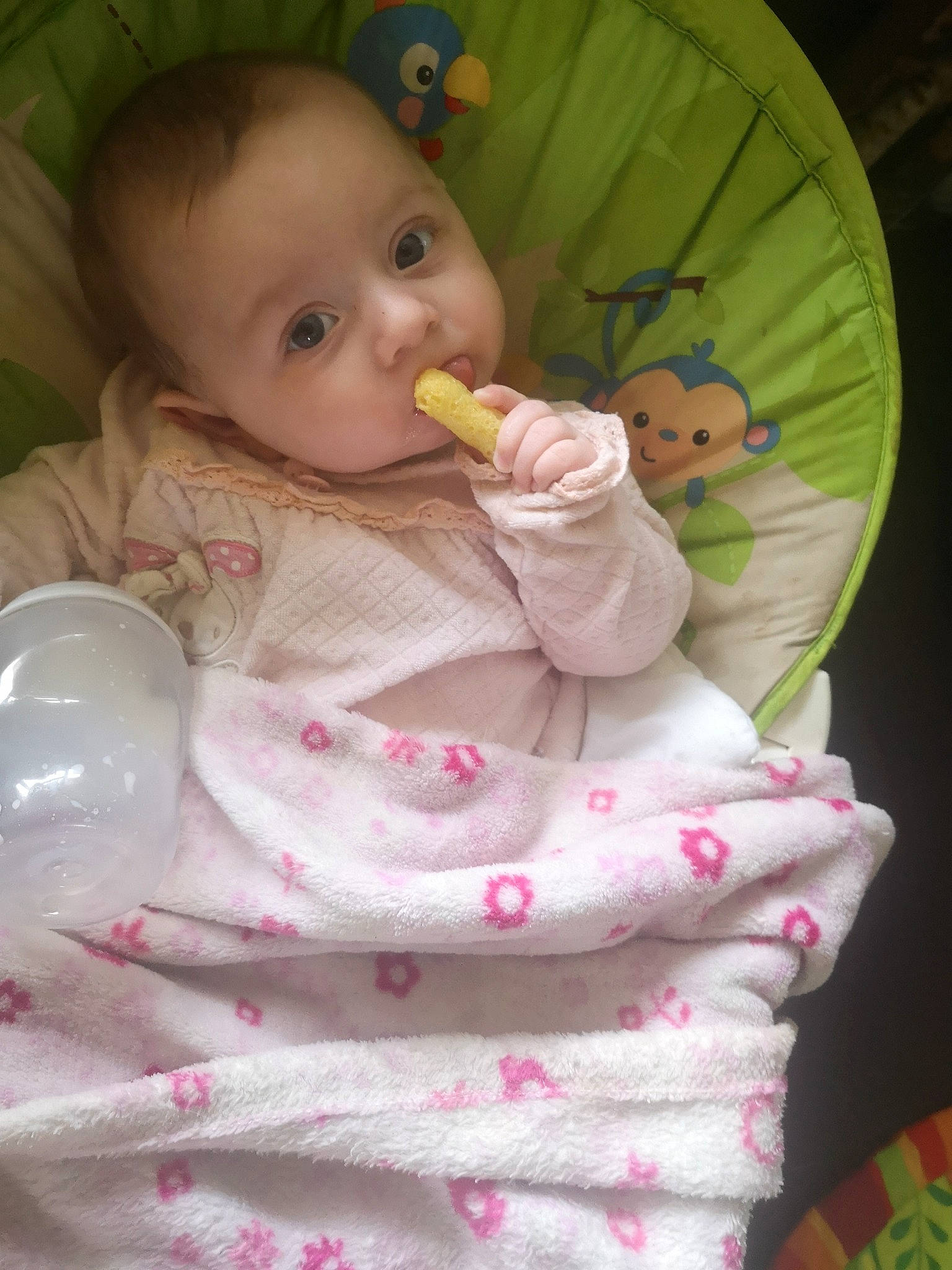 Paige is registered to the contest to win money with this photo: baby, baby_food, baby_grabbing_for_something, baby_playing_with_food, baby_products, baby_safety, baby_toddler_clothing, baby_toys, bib, child, dishware, eating, person, skin, sweetness, taste, toddler