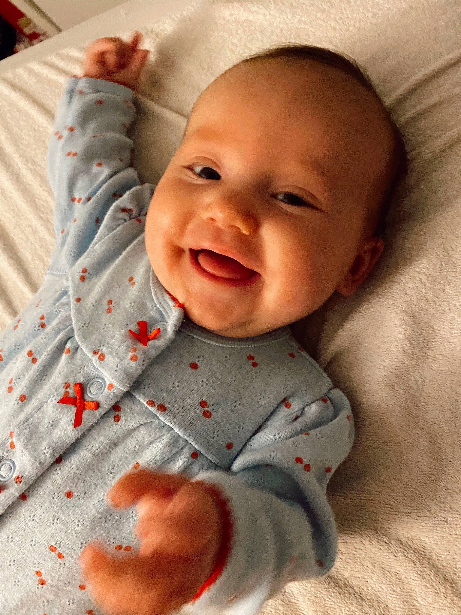 Everleigh joined the competition — help win amazing prizes! baby, baby_laughing, baby_products, baby_toddler_clothing, cheek, child, collar, comfort, face, happy, joy, linens, lip, mouth, nose, outerwear, person, skin, sleeve, smile