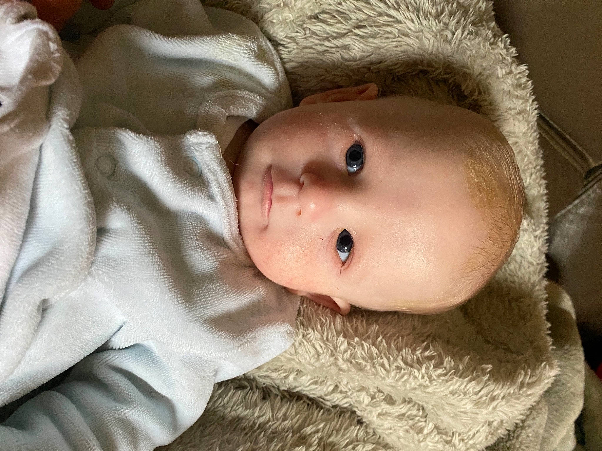 Baptiste participe au concours pour gagner de l'argent avec cette photo : baby, baby_toddler_clothing, cap, cheek, child, chin, close_up, eye, eyebrow, eyelash, face, fur, head, iris, lip, mouth, nose, person, skin, toddler