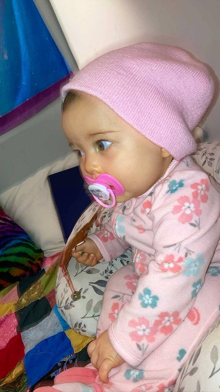 Clementine joined the competition — help win amazing prizes! baby, baby_toddler_clothing, cap, cheek, child, comfort, eye, face, fun, headgear, human_body, lip, mouth, nose, person, pink, product, skin, sleeve, textile