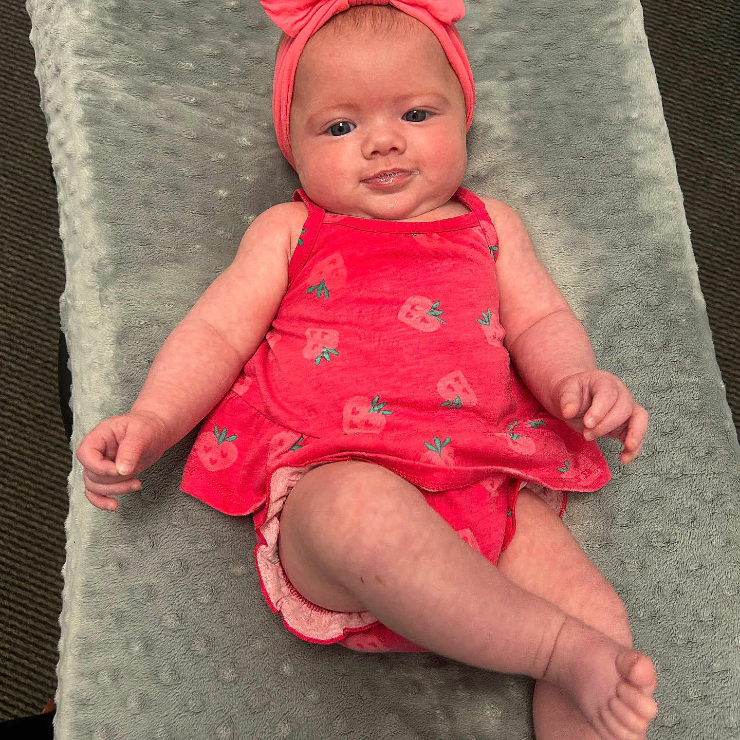 Paisley is registered to the contest to win money with this photo: baby, bed, bodypart, clothing, couch, crib, cushion, dress, face, finger, furniture, hand, hat, head, homedecor, infantbed, newborn, person, photography, portrait