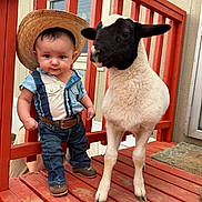 Dominic joined the competition — help win amazing prizes! animal, baby, belt, boots, child, cowboy_hat, cute, farm, jeans, lamb, outdoor, pet, porch, portrait, red_paint, shirt, standing, toddler, window, wooden_rail