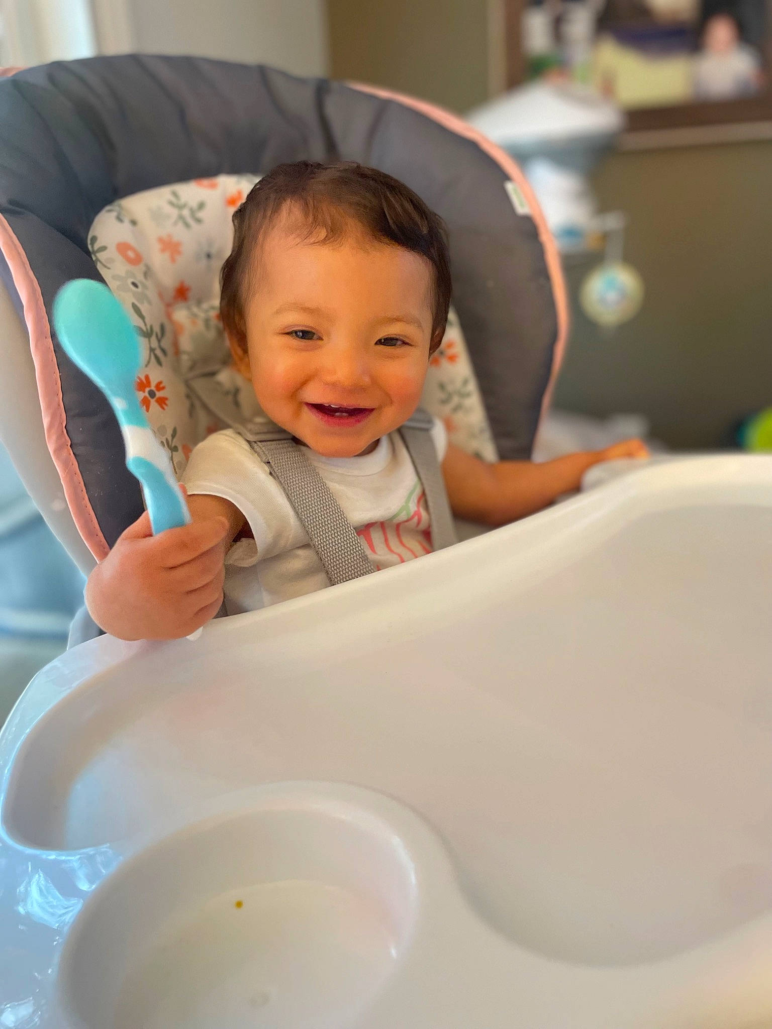 Tatiana joined the competition — help win amazing prizes! baby, baby_products, baby_toddler_clothing, chair, cheek, child, circle, comfort, dishware, facial_expression, fun, happy, joy, leisure, person, plastic, plate, play, sitting, skin