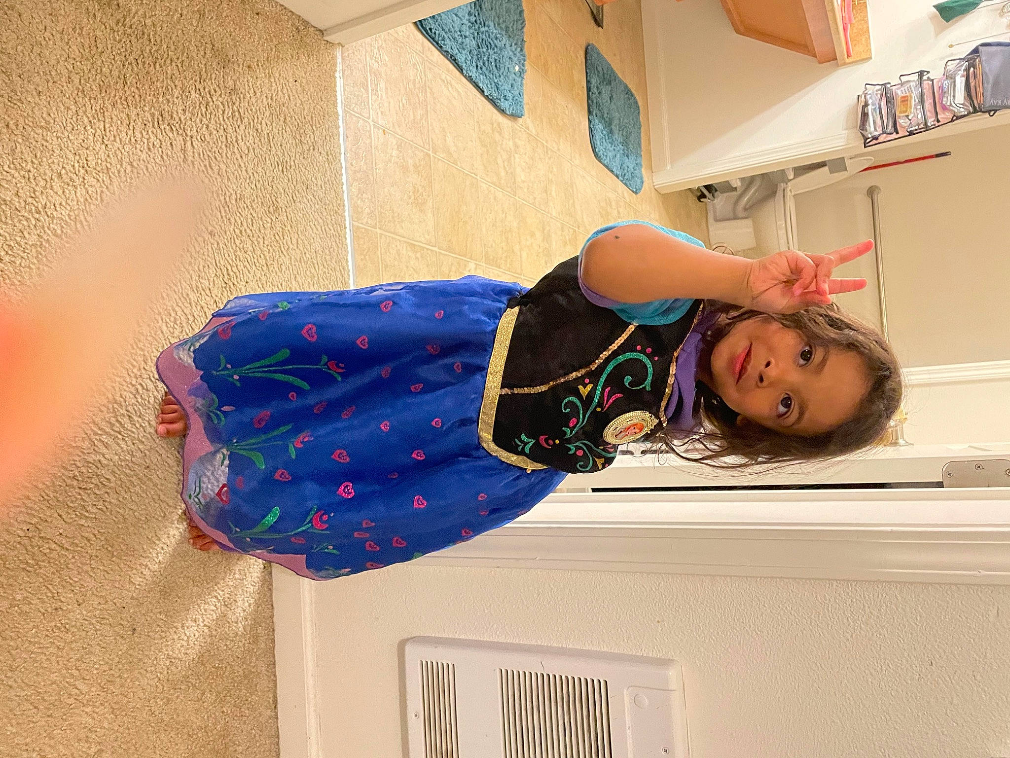 Rosalee joined the competition — help win amazing prizes! child, comfort, elbow, electric_blue, fashion_design, flooring, fun, human_leg, linens, magenta, pattern, person, purple, room, shelf, shoulder, t_shirt, thigh, toddler, visual_arts