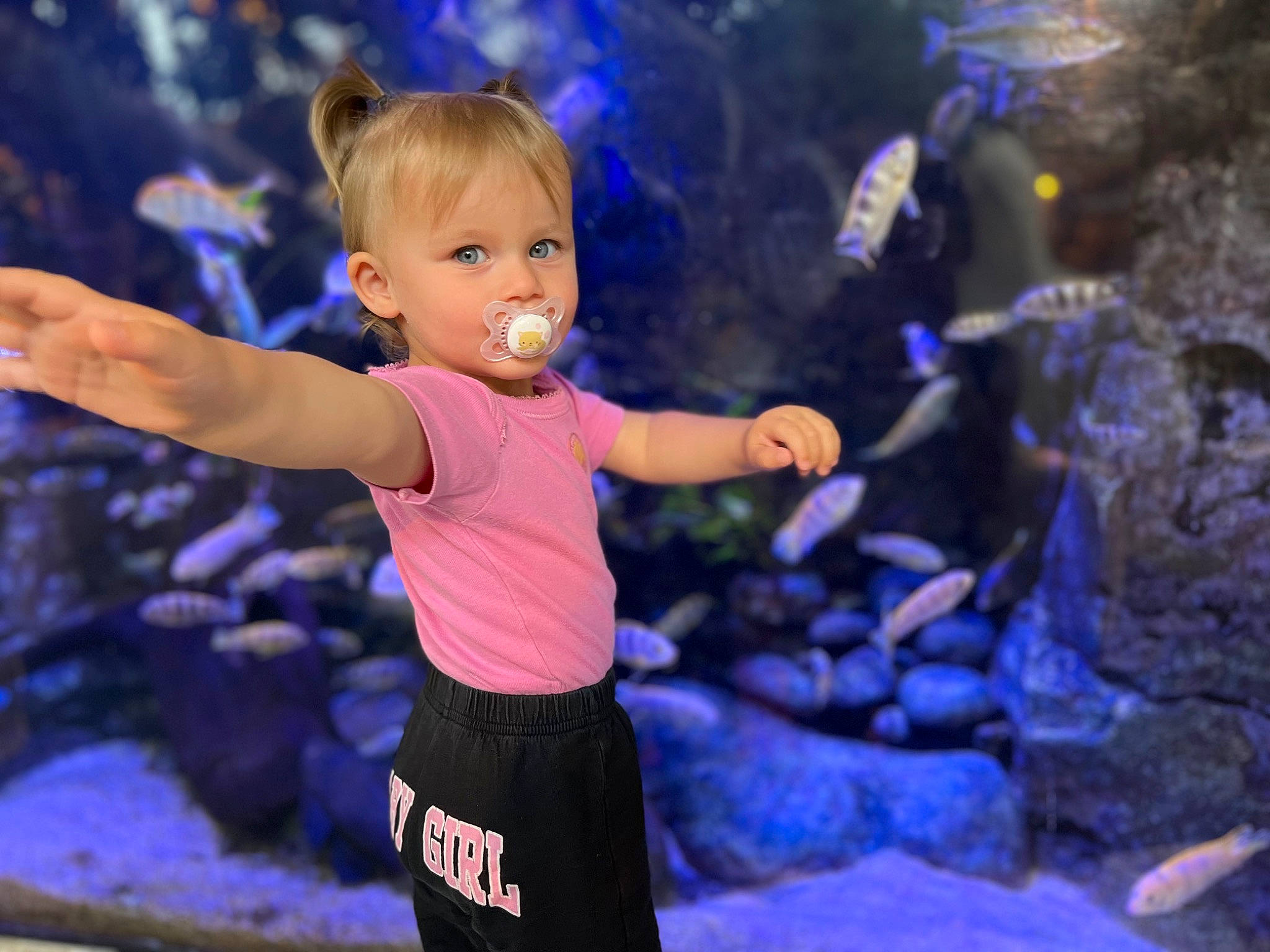 Kayla a rejoint le concours — aidez-le/la à gagner de superbes lots ! aquarium, blue, child, electric_blue, entertainment, event, flash_photography, fun, happy, human_body, leisure, marine_invertebrates, nature, performing_arts, person, pink, purple, recreation, toddler, tree