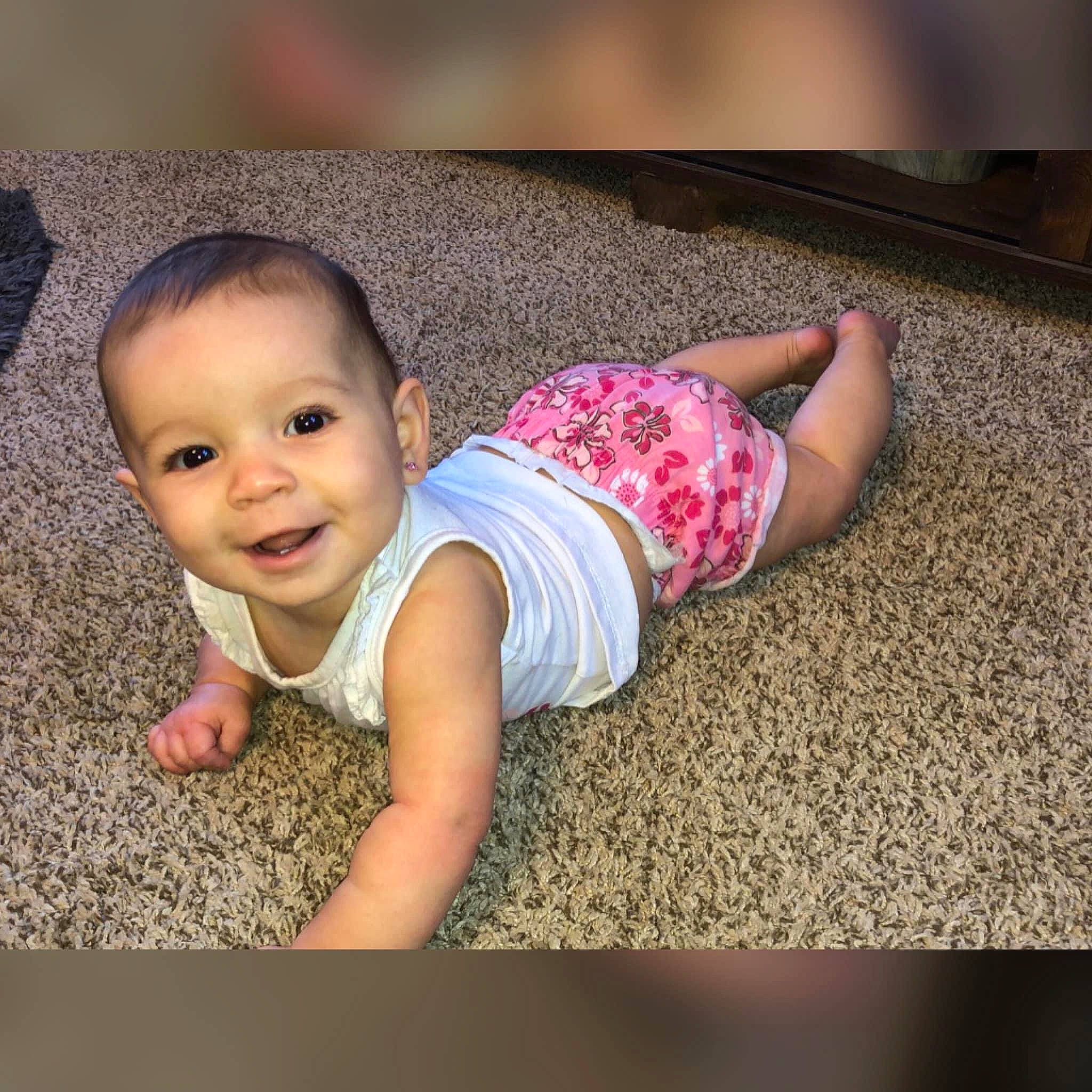 Isabella joined the competition — help win amazing prizes! baby, beauty, cheek, child, crawling, eye, joy, person, photography, pink, play, sitting, skin, smile, snapshot, toddler