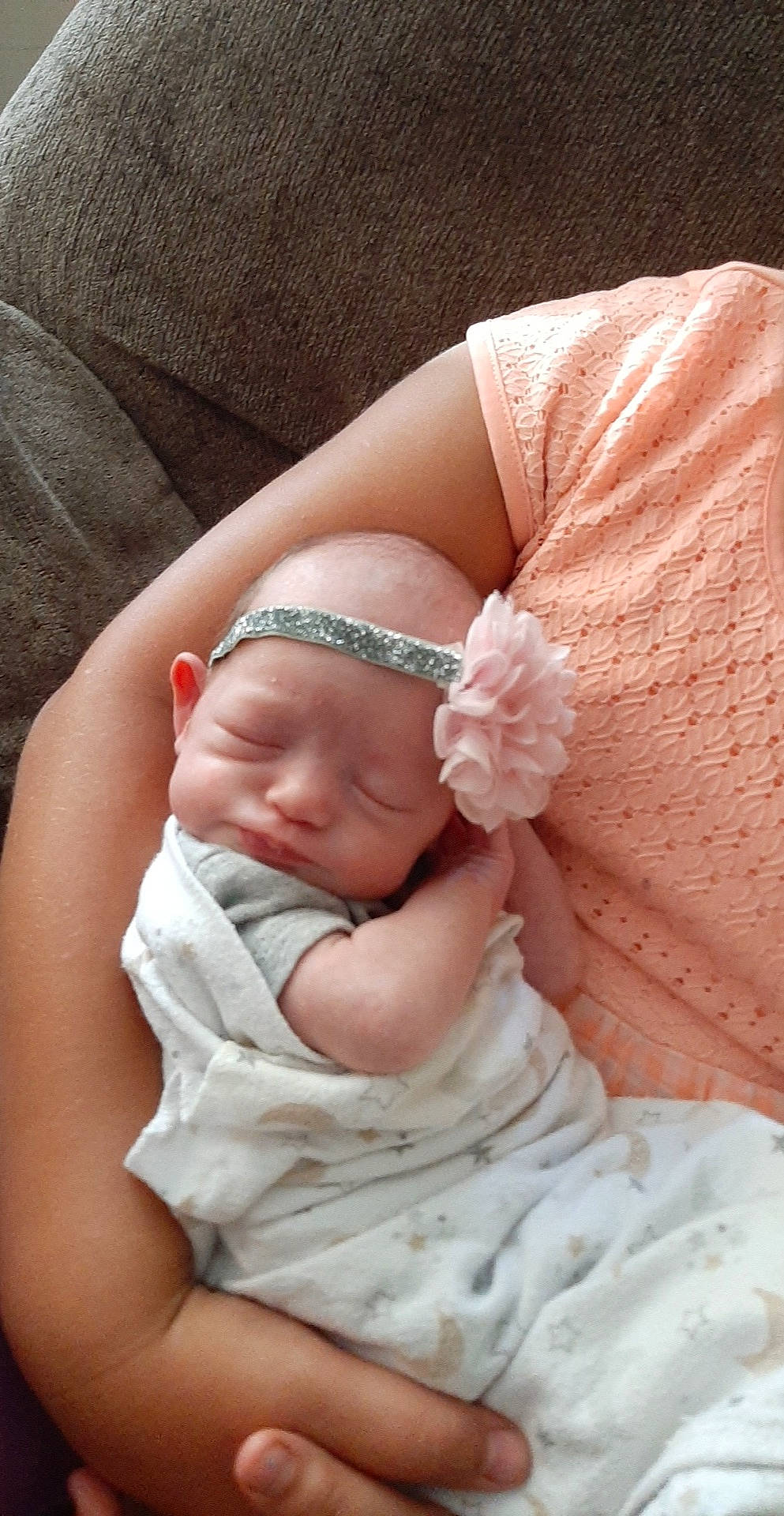 Payton Rose joined the competition — help win amazing prizes! arm, baby, baby_sleeping, birth, child, fashion_accessory, finger, hair_accessory, hand, headband, headgear, person, toddler