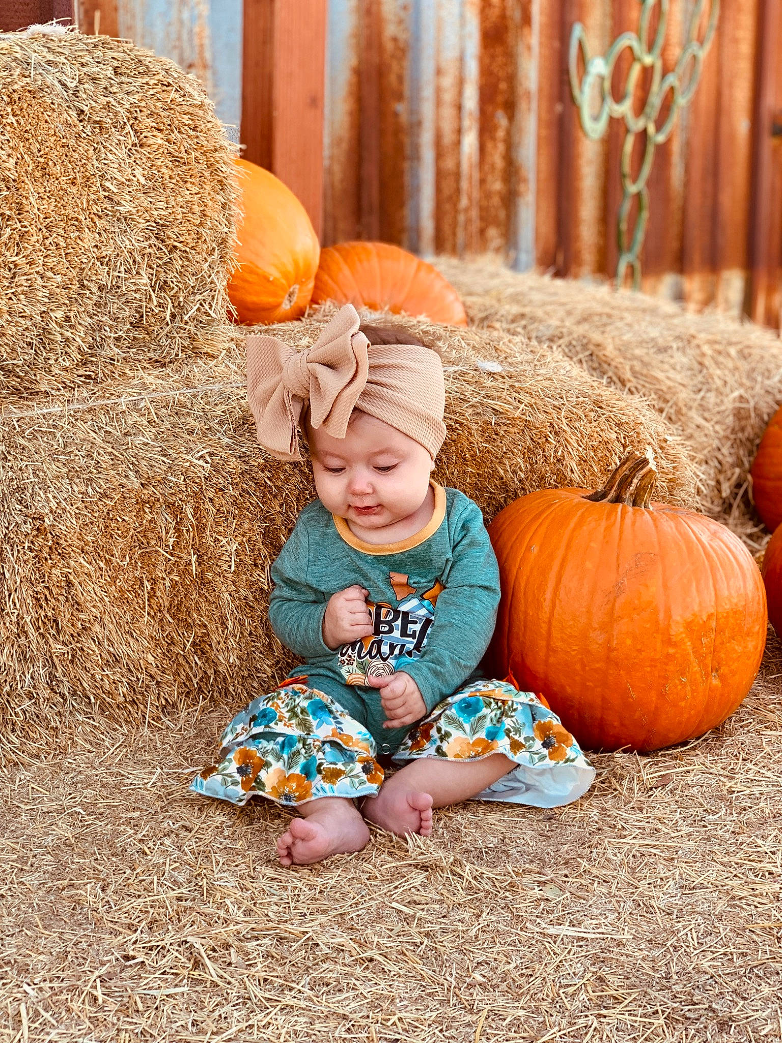 Kaislynn is registered to the contest to win money with this photo: baby, baby_toddler_clothing, calabaza, clothing, cucurbita, gourd, grass, happy, head, headwear, local_food, natural_foods, orange, people_in_nature, person, plant, pumpkin, squash, toddler, vegetable