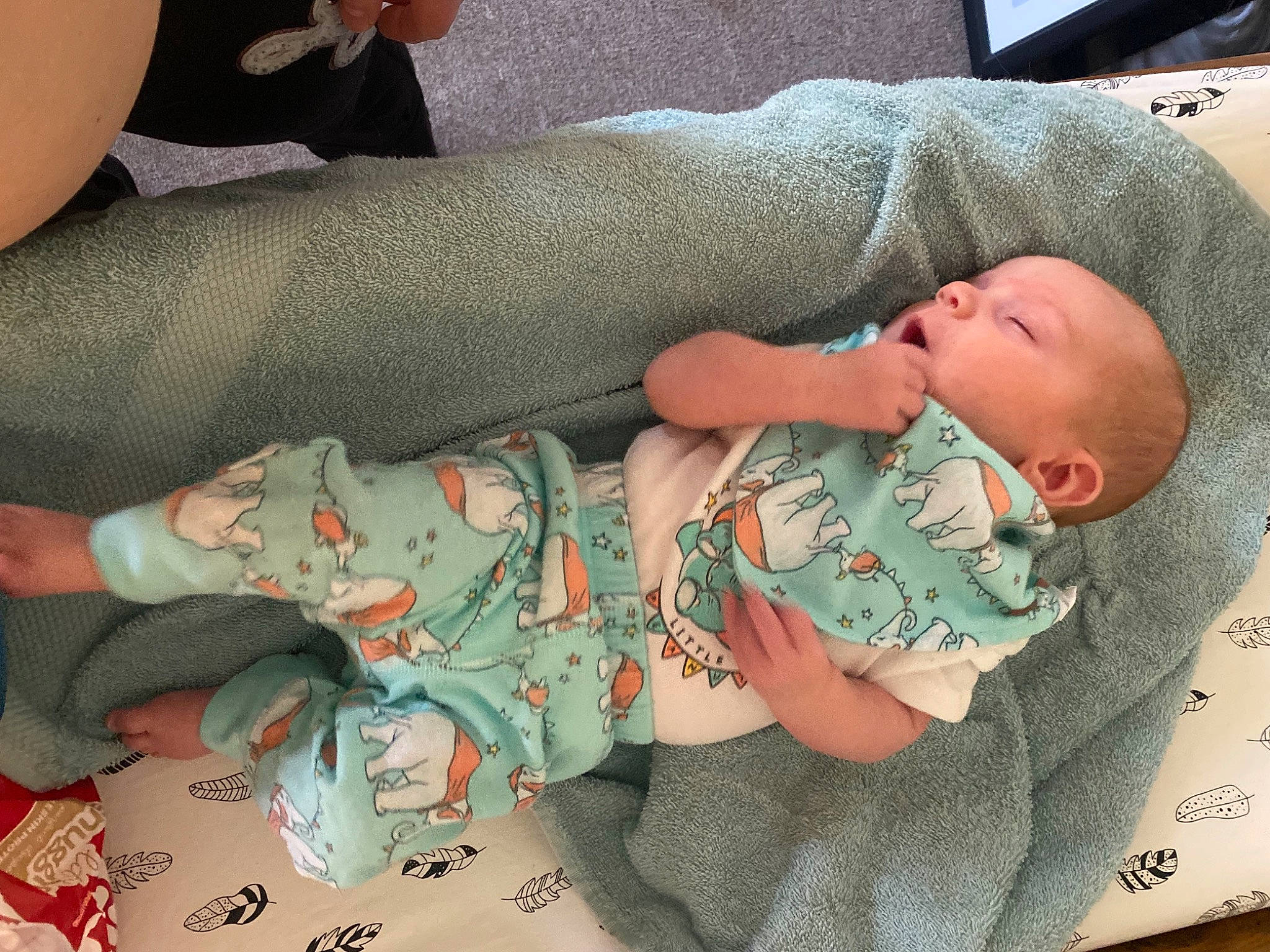 Aspyn is registered to the contest to win money with this photo: baby, baby_products, baby_sleeping, baby_toddler_clothing, bedtime, cheek, child, comfort, finger, hand, human_leg, linens, pattern, person, product, room, skin, sleeve, textile, thigh