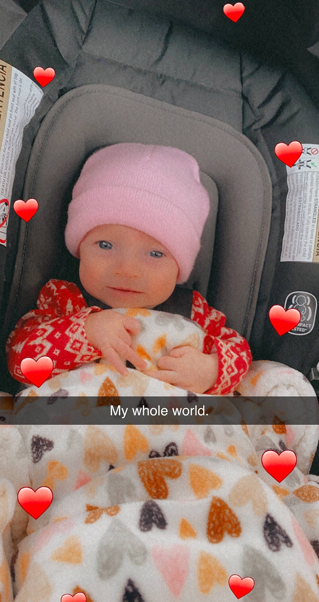 Aspyn joined the competition — help win amazing prizes! baby, baby_sleeping, baby_toddler_clothing, beauty, cap, car_seat, cheek, child, comfort, design, headgear, headwear, linens, orange, pattern, person, pink, product, smile, textile