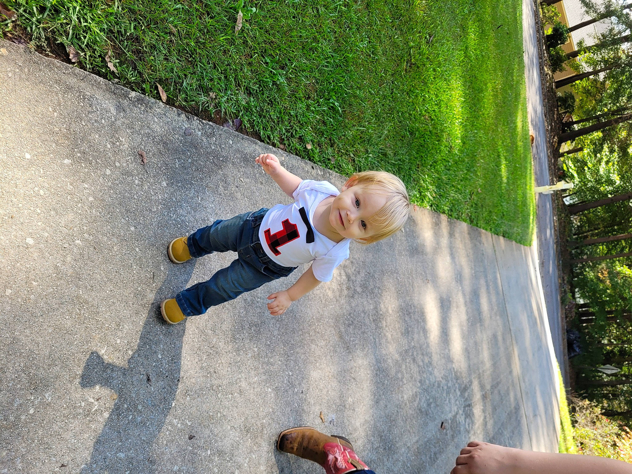 Nathaniel joined the competition — help win amazing prizes! asphalt, child, concrete, foot, fun, grass, green, happy, joy, leaf, leisure, people_in_nature, person, play, recreation, road_surface, sandal, shadow, sidewalk, soil