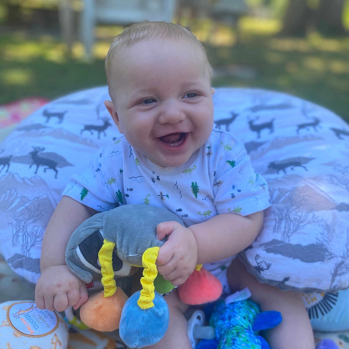 Weston is registered to the contest to win money with this photo: baby, ball, cream, cushion, dessert, face, food, football, grass, happy, head, homedecor, icing, laughing, outdoors, person, photography, plant, portrait, toy