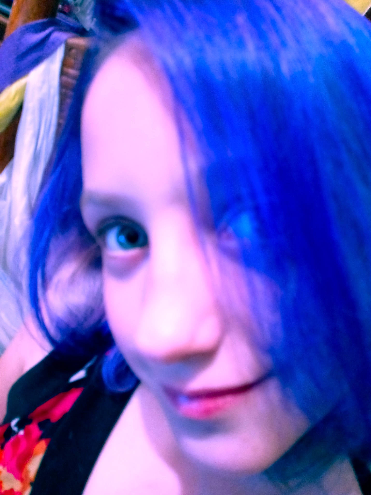Olivia is registered to the contest to win money with this photo: audio_equipment, azure, bangs, black_hair, blue, cool, electric_blue, entertainment, event, eyelash, fun, lip, long_hair, magenta, mouth, music_artist, performing_arts, person, purple, violet