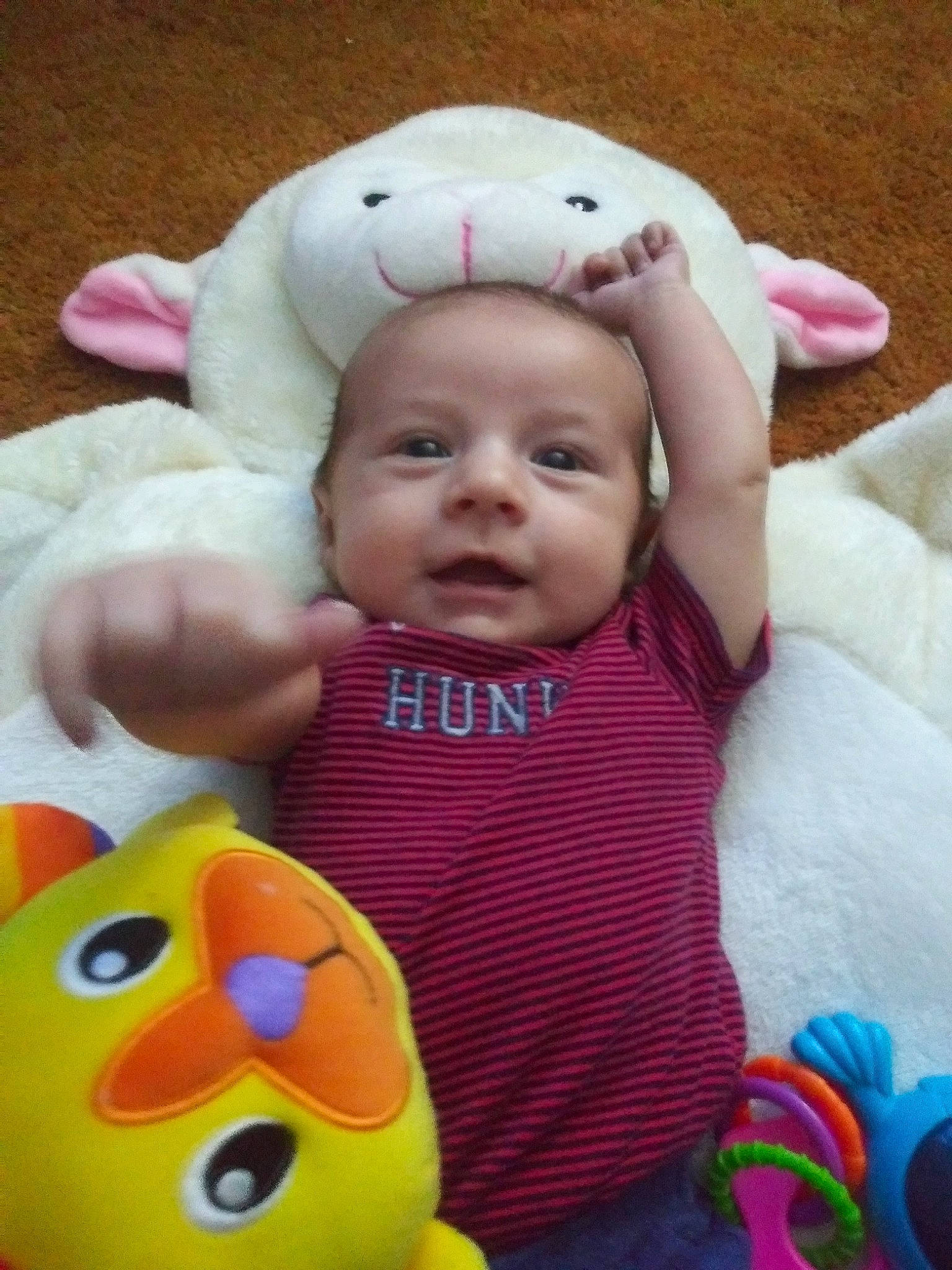 Korben joined the competition — help win amazing prizes! baby, baby_products, baby_toys, cheek, child, ear, face, fun, head, person, play, plush, product, skin, smile, stuffed_toy, textile, toddler, toy