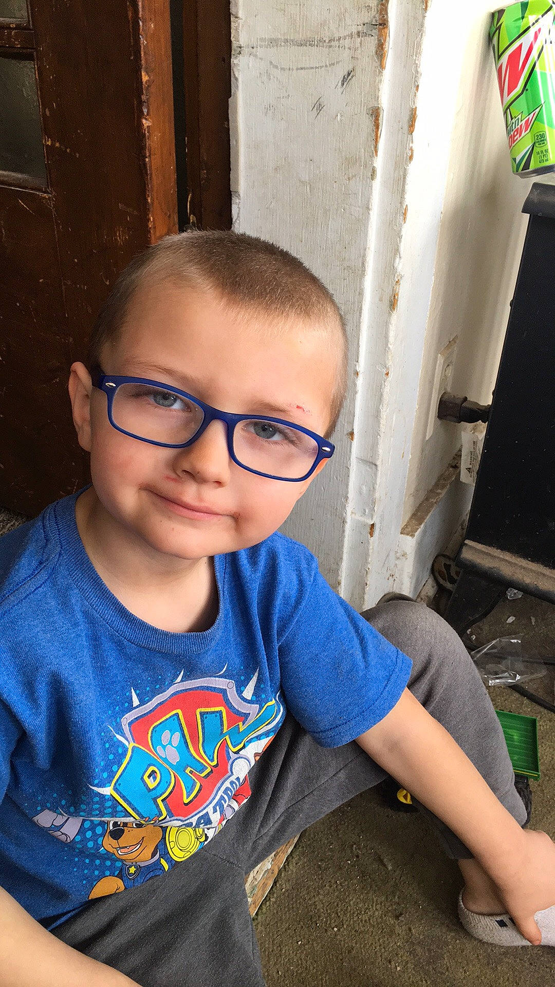 Blake is registered to the contest to win money with this photo: child, chin, cool, eyewear, face, forehead, fun, glasses, hair, head, male, person, smile, t_shirt, toddler, vision_care