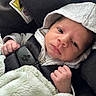 Omari joined the competition — help win amazing prizes! baby, infant, child, portrait, face, eyes, hands, knit_hat, gray_clothing, blanket, fluffy_blanket, car_seat, harness, cozy, indoors, close_up, lying_down, alert, newborn, photography