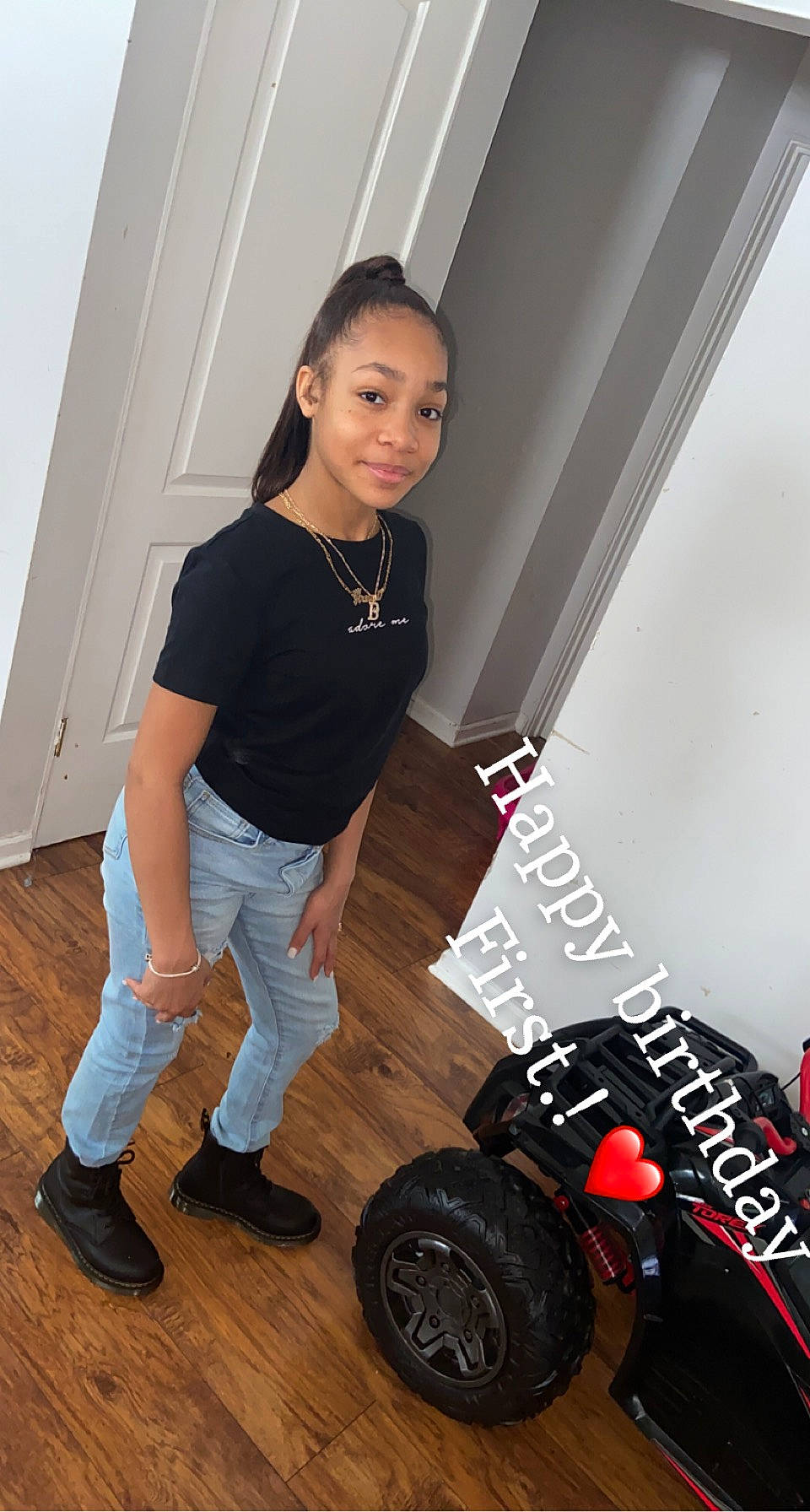 Brookelynn joined the competition — help win amazing prizes! automotive_design, automotive_tire, automotive_wheel_system, beauty, black, flash_photography, floor, flooring, hardwood, human_leg, joy, knee, person, rim, rolling, shoe, sneakers, thigh, tire, waist