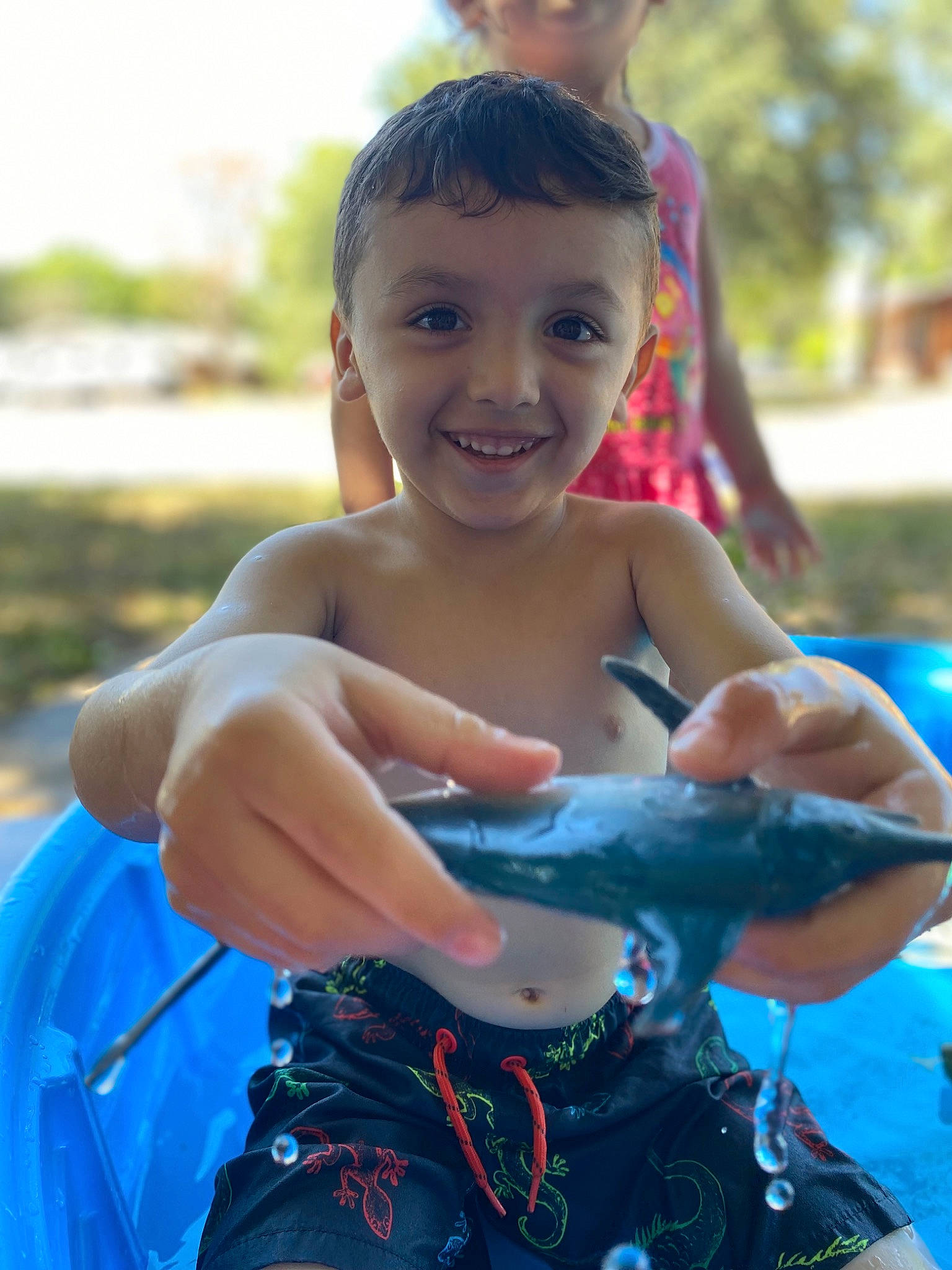 Greyson joined the competition — help win amazing prizes! chest, child, electric_blue, finger, fish, fun, grass, happy, insect, joy, leisure, liquid_bubble, person, personal_protective_equipment, recreation, smile, summer, toddler, toy, trunk