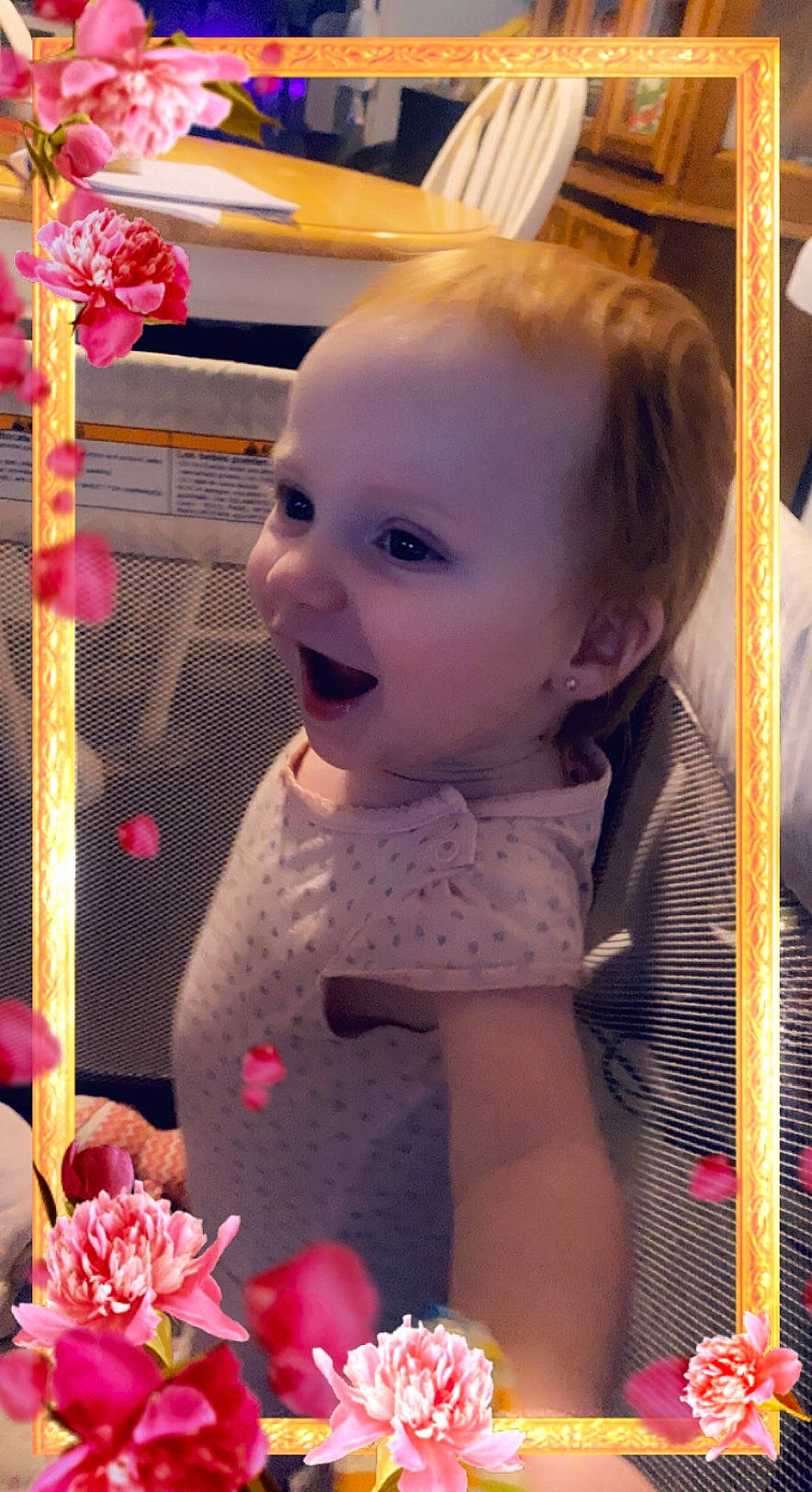 Allison joined the competition — help win amazing prizes! baby, baby_products, baby_toddler_clothing, cheek, child, event, facial_expression, flower, fun, happy, magenta, people, person, petal, pink, plant, skin, smile, snapshot, standing