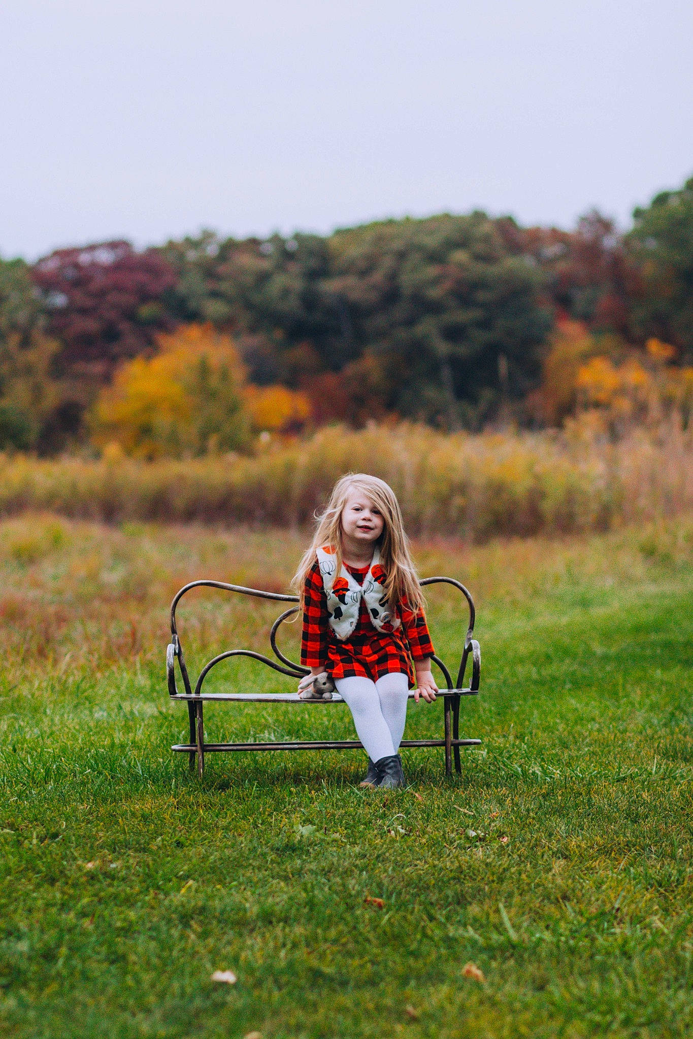Kara is registered to the contest to win money with this photo: autumn, baby_toddler_clothing, bench, blond, comfort, field, grassland, joy, mammal, meadow, outdoor_bench, outdoor_furniture, pasture, people_in_nature, person, portrait_photography, prairie, sitting, spring