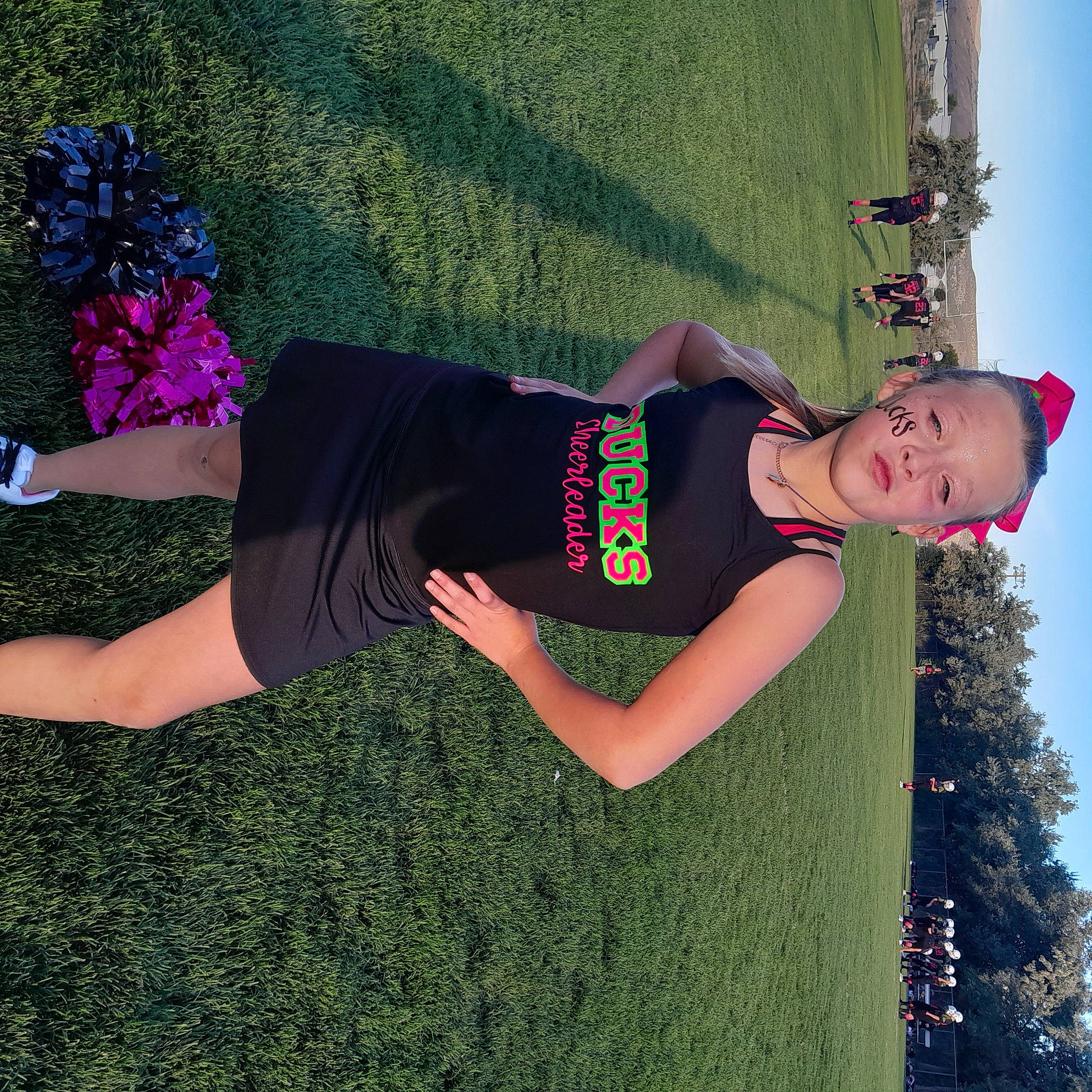 Harmoni joined the competition — help win amazing prizes! beauty, fashion, gesture, grass, green, happy, human_leg, joint, knee, people_in_nature, person, plant, shoulder, sky, sportswear, t_shirt, textile, thigh, tree, trunk