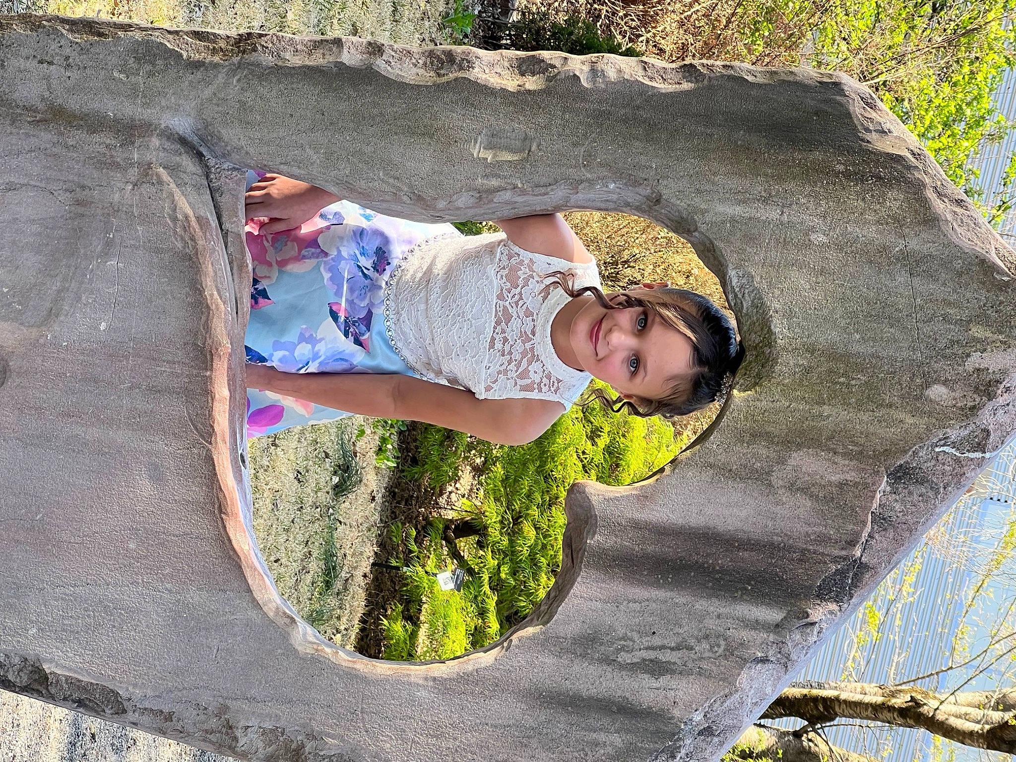 Savannah is registered to the contest to win money with this photo: beauty, child, circle, concrete, fun, grass, happy, joy, landscape, leaf, leisure, people_in_nature, person, plant, recreation, rock, soil, spring, toddler, tree
