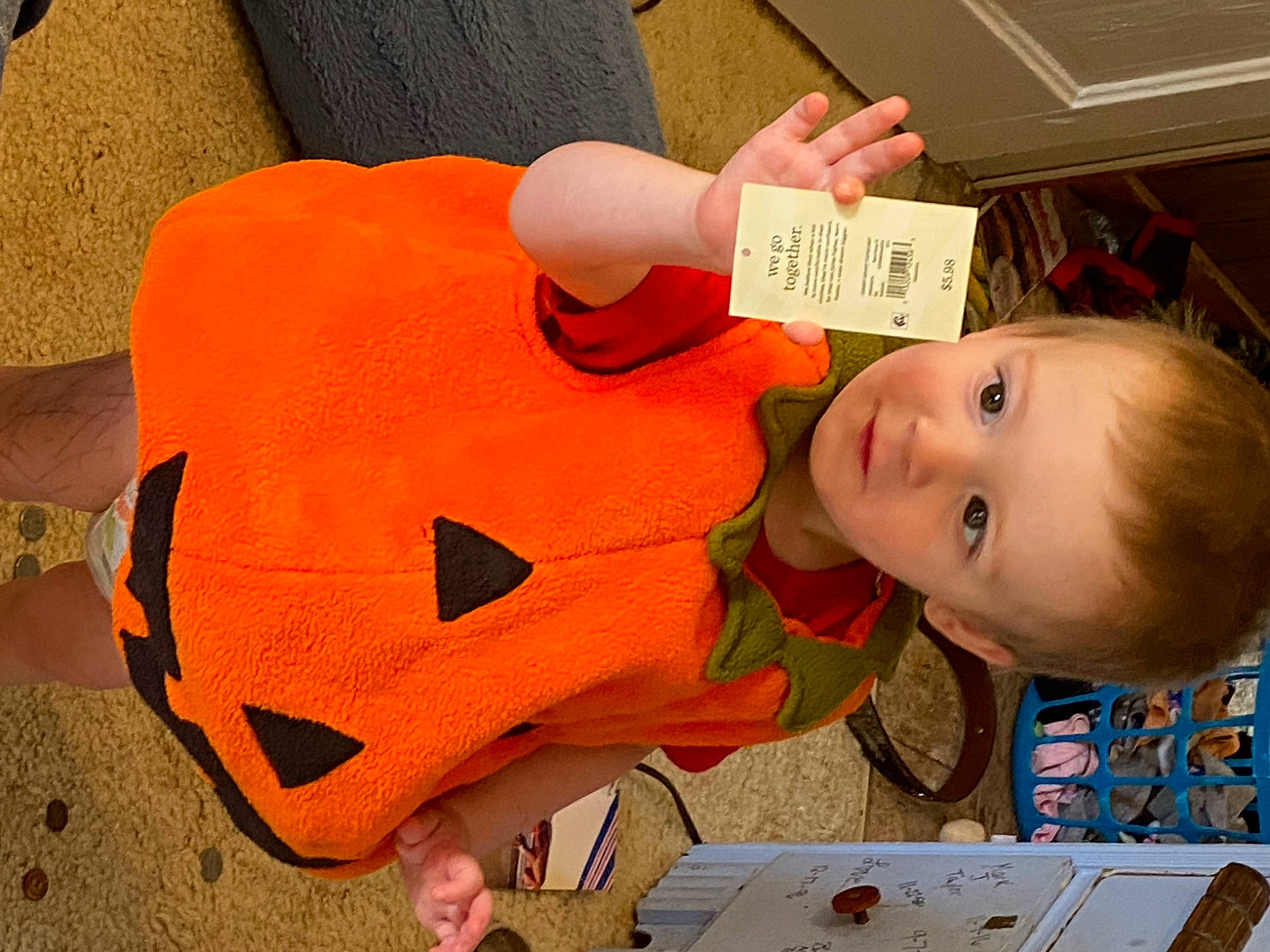 Remington joined the competition — help win amazing prizes! baby, baby_toddler_clothing, carmine, child, flooring, fun, happy, head, mouth, nose, orange, people, person, play, room, sitting, smile, stuffed_toy, toddler, toy