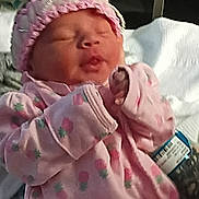 Ruby joined the competition — help win amazing prizes! baby, newborn, infant, pink_clothing, hat, sleeping, hospital, blanket, cute, soft_lighting, cozy, human, child, face, small_hands, wrapped, indoors, bed, clothing, newborn_outfit