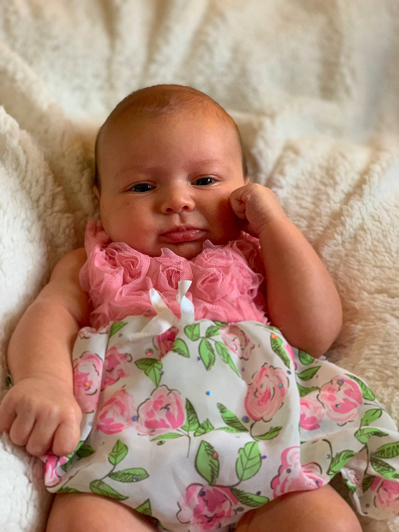 Willow is registered to the contest to win money with this photo: arm, baby_toddler_clothing, cheek, chin, clothing, comfort, dress, eye, face, hand, happy, head, iris, leg, lip, mouth, nose, organ, person, skin