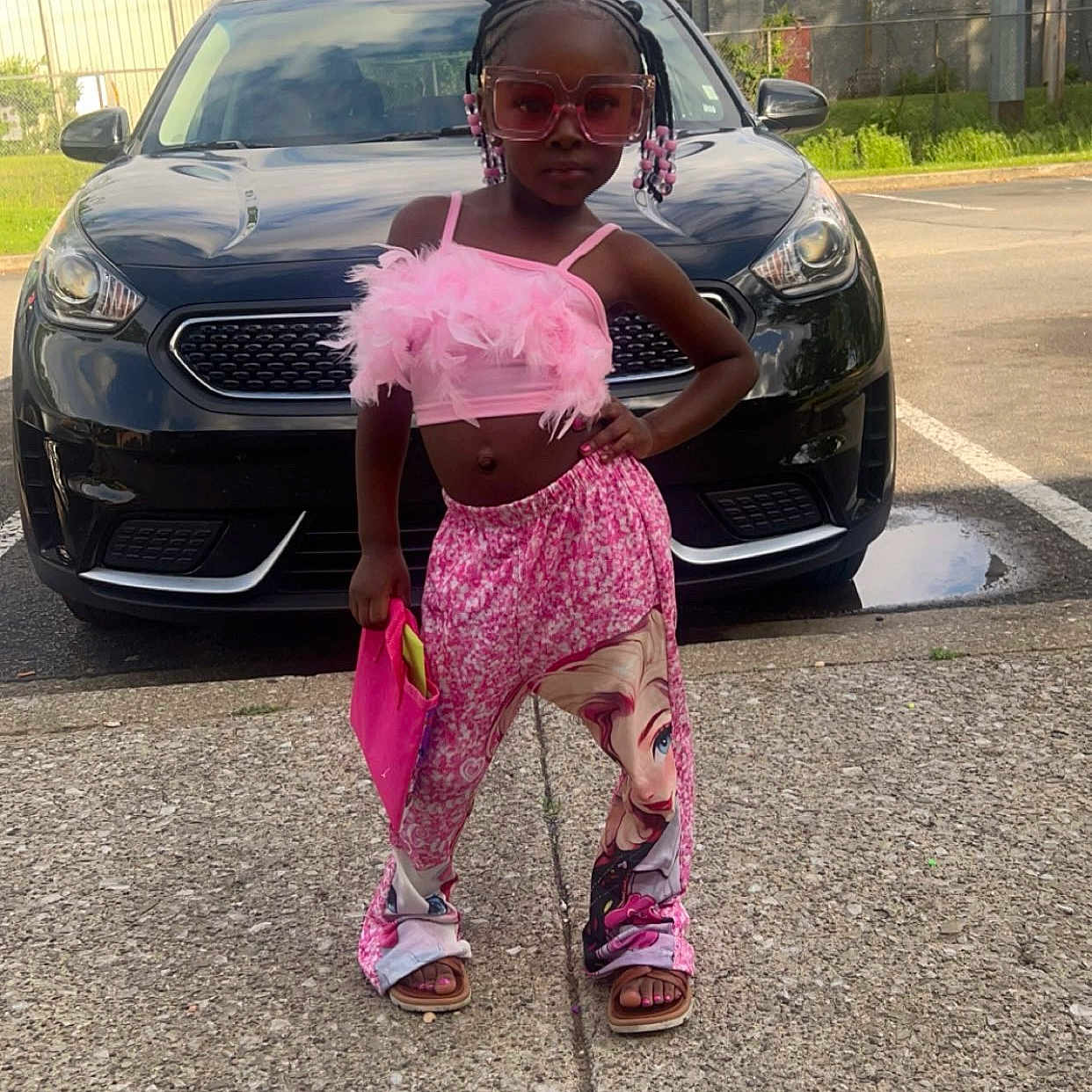 Synaii joined the competition — help win amazing prizes! accessory, car, child, clutch, confident, fashion, footwear, girl, hair_beads, outdoor, pink_clothing, portrait, pose, sidewalk, street, summer, sunglasses, urban, vehicle, young