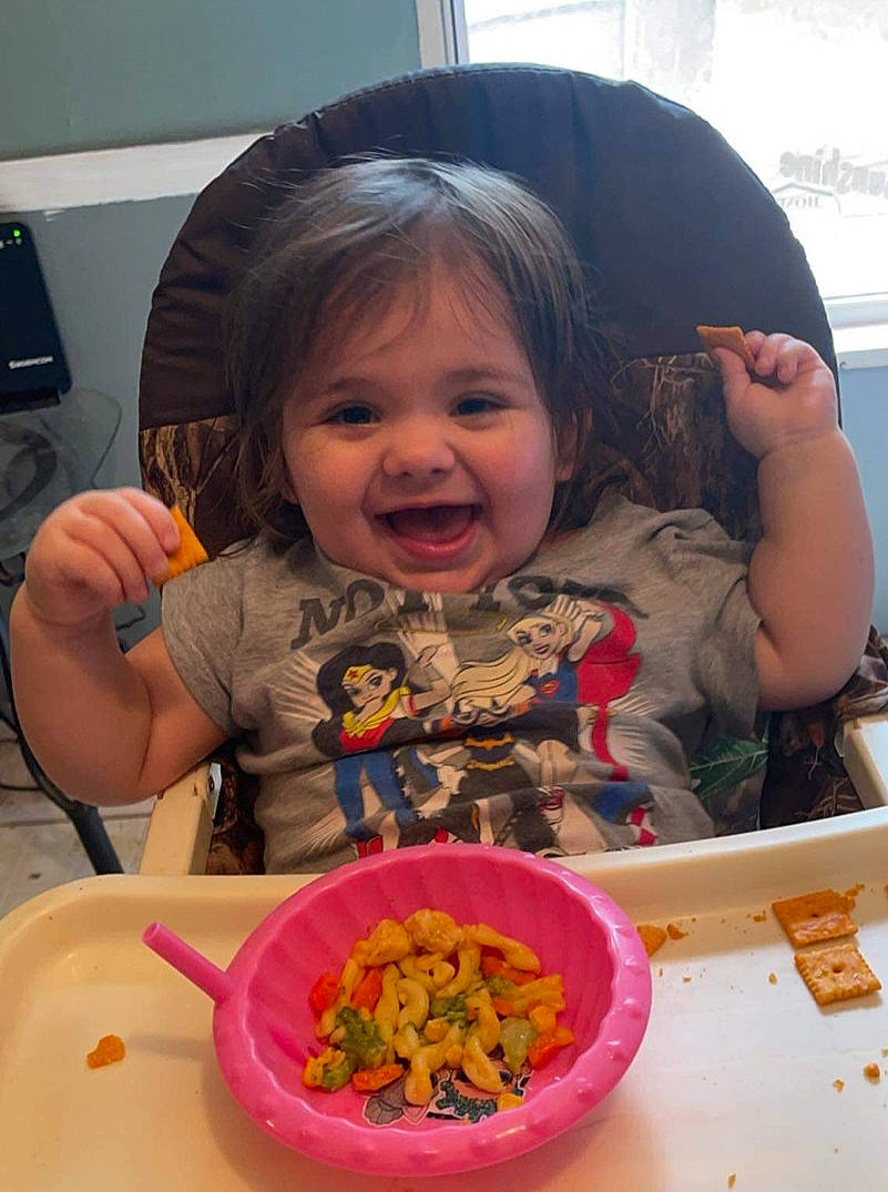 Neveah joined the competition — help win amazing prizes! baby, chair, cheek, child, cuisine, dish, eating, face, food, food_craving, fun, happy, joy, mouth, person, plate, sharing, smile, sweetness, table