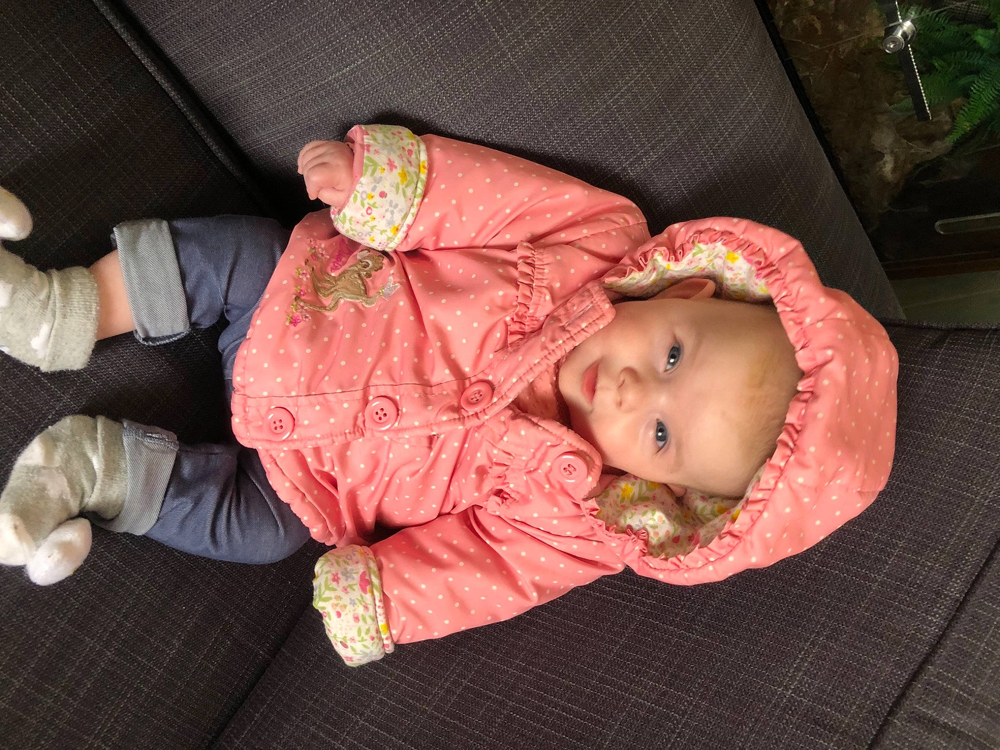 Connie joined the competition — help win amazing prizes! baby, baby_carriage, baby_products, baby_toddler_clothing, cheek, child, clothing, comfort, flooring, human_body, lap, mammal, mouth, person, pink, sitting, skin, sleeve, smile, toddler