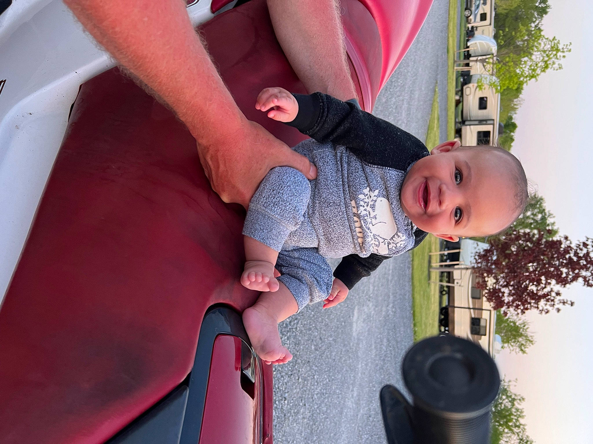 Jalen joined the competition — help win amazing prizes! baby, dress, flowerpot, fun, happy, houseplant, human_body, human_leg, joy, leg, leisure, person, pink, plant, red, smile, thigh, tire, toddler, tree