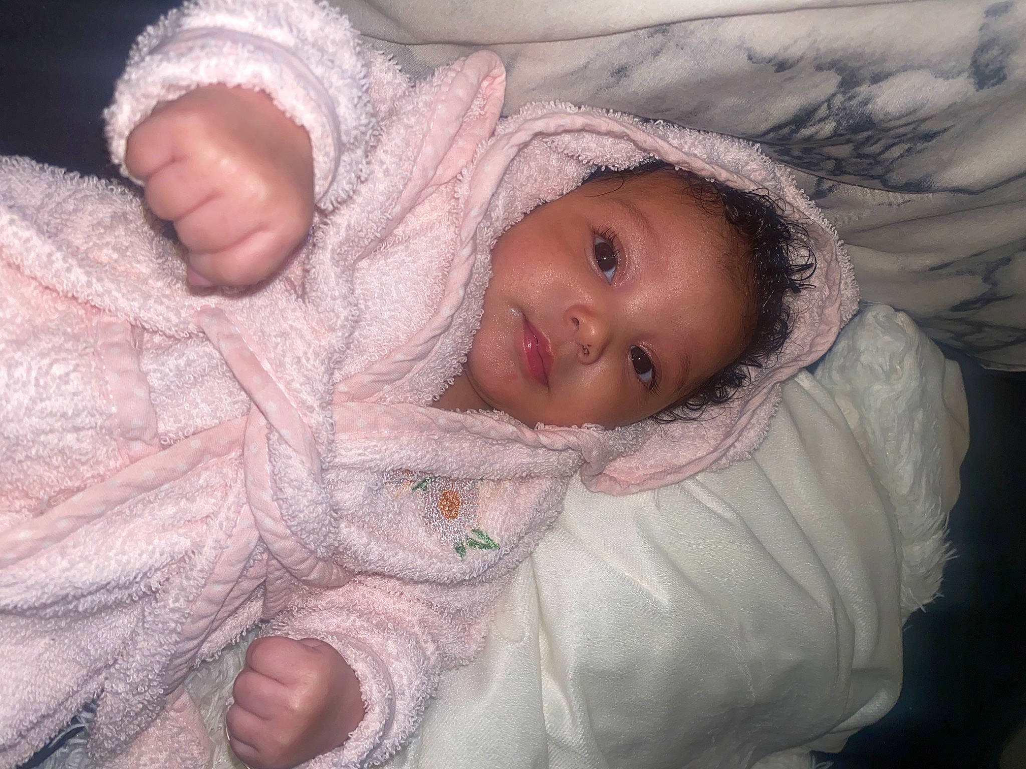 Avianna joined the competition — help win amazing prizes! baby, baby_toddler_clothing, cheek, chin, comfort, eyebrow, face, gesture, happy, head, human_body, iris, linens, lip, mouth, nose, person, pink, skin, sleeve