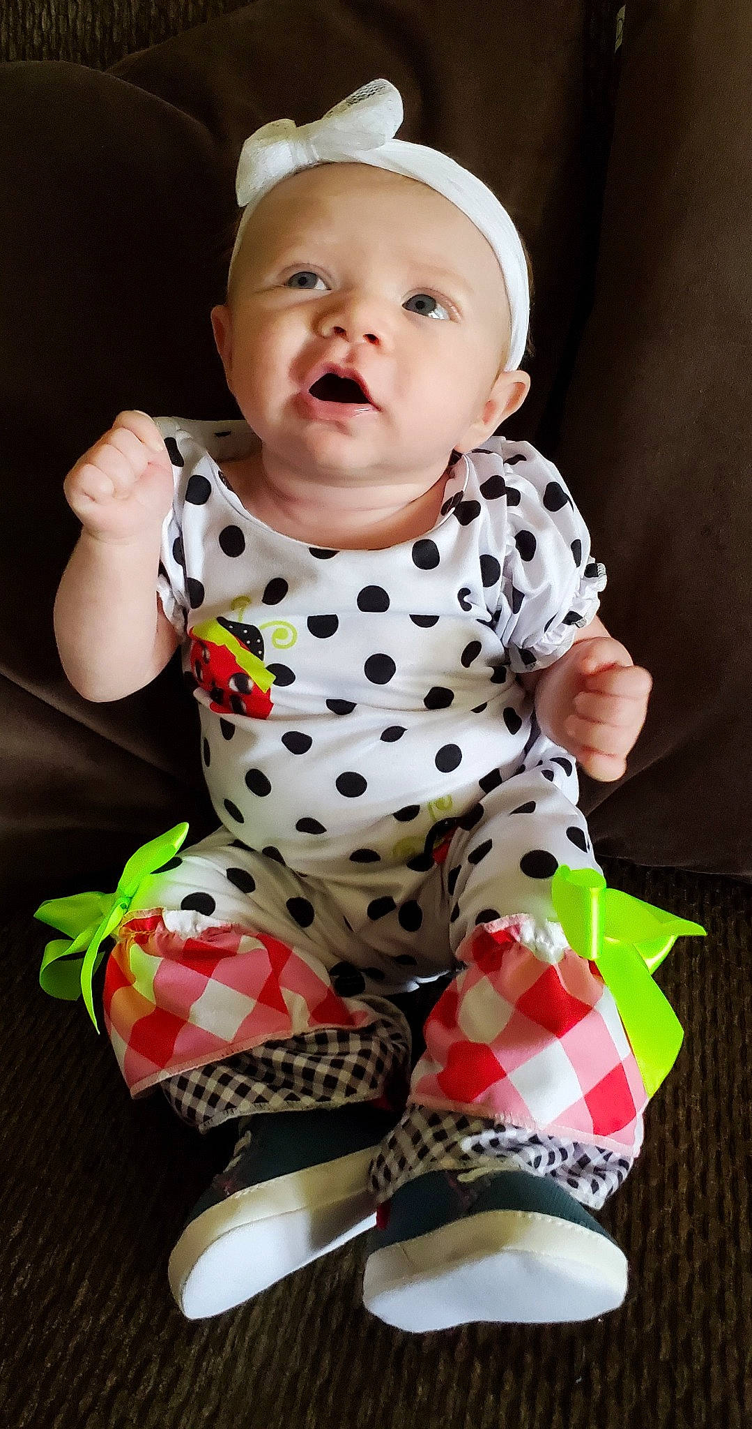 Daniela joined the competition — help win amazing prizes! baby, baby_products, baby_toddler_clothing, cap, cheek, child, collar, design, dress, flash_photography, happy, pattern, person, pink, polka_dot, portrait_photography, sitting, sleeve, t_shirt, toddler