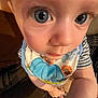 Oliver joined the competition — help win amazing prizes! arm, baby, bib, blue_eyes, child, closeup, clothing, curious, cute, face, fisheye_effect, hand, indoor, infant, person, portrait, seated, skin, striped_shirt, young