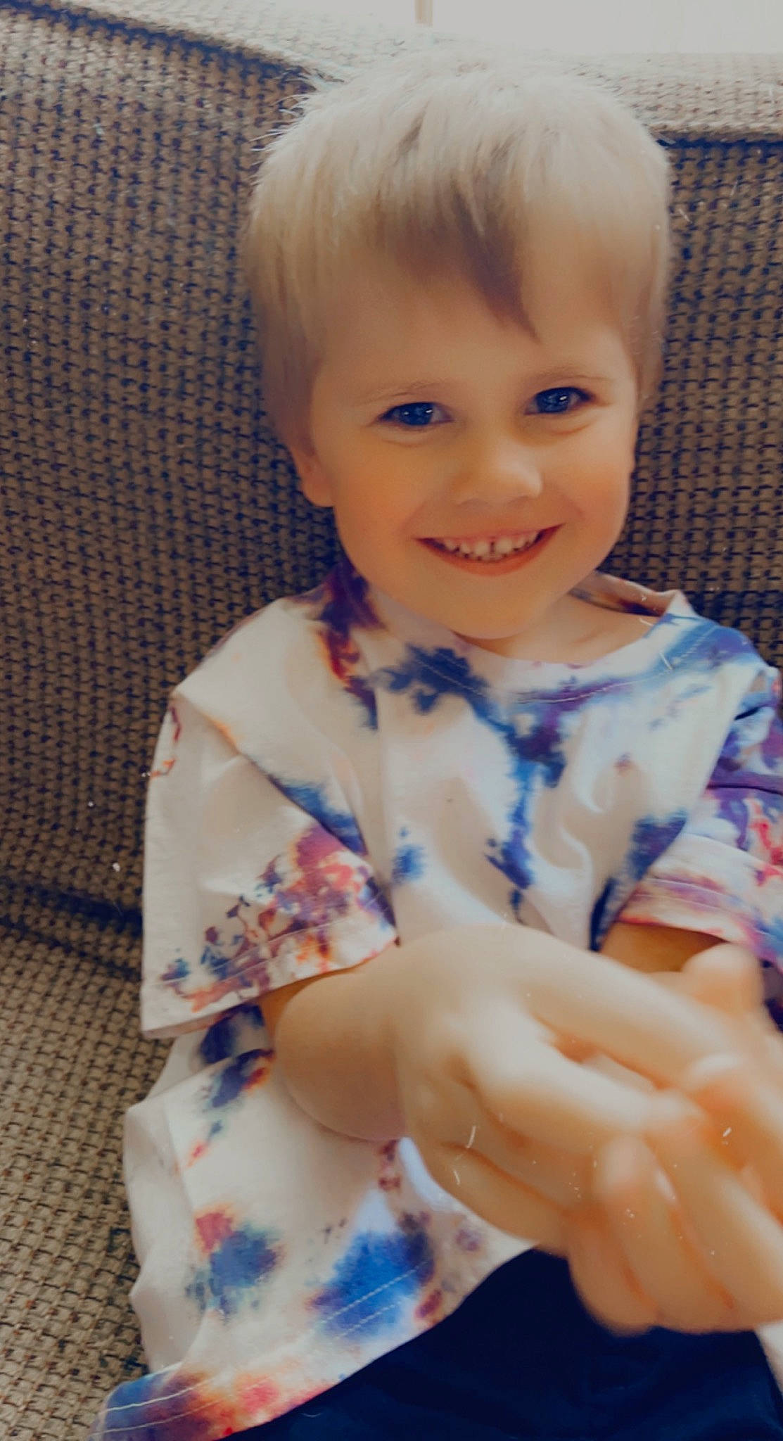 Kaine joined the competition — help win amazing prizes! arm, baby_toddler_clothing, cheek, electric_blue, facial_expression, finger, gesture, hand, happy, iris, joy, lip, mouth, neck, pattern, person, product, skin, sleeve, smile