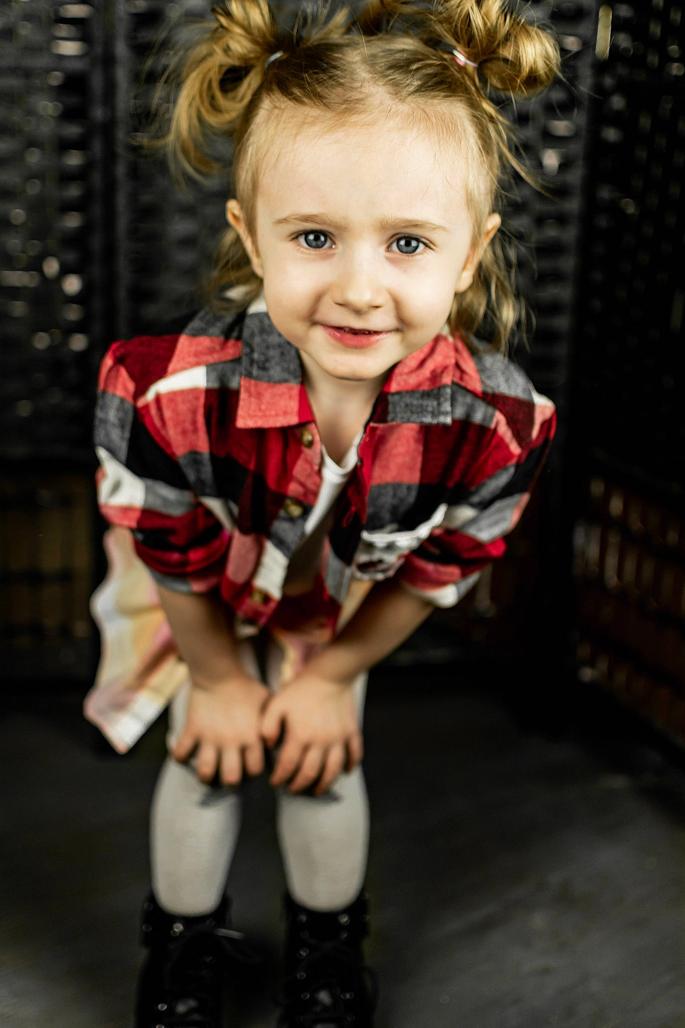 Arabelle is registered to the contest to win money with this photo: baby_toddler_clothing, dress, eye, facial_expression, fashion, flash_photography, hair, hairstyle, happy, head, human_body, joy, knee, lip, person, plaid, skin, sleeve, smile, standing