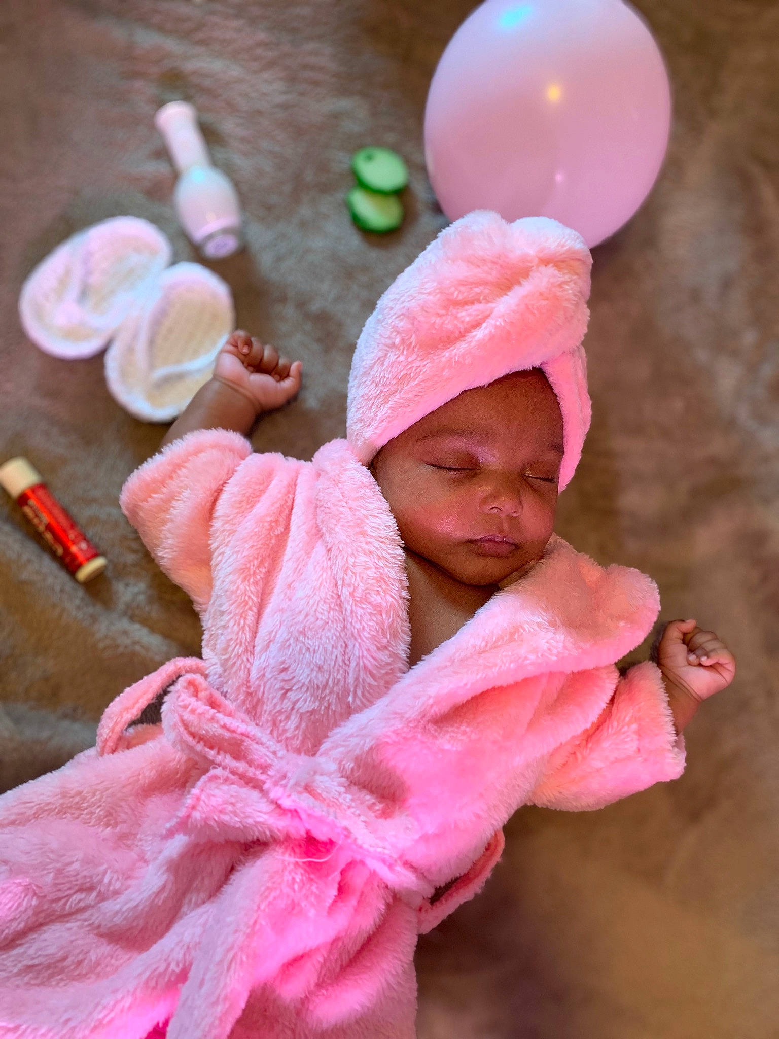 Demi joined the competition — help win amazing prizes! art, balloon, cap, child, event, fashion_accessory, fun, happy, headgear, headwear, linens, magenta, pattern, peach, person, pink, stole, thread, toddler, visual_arts