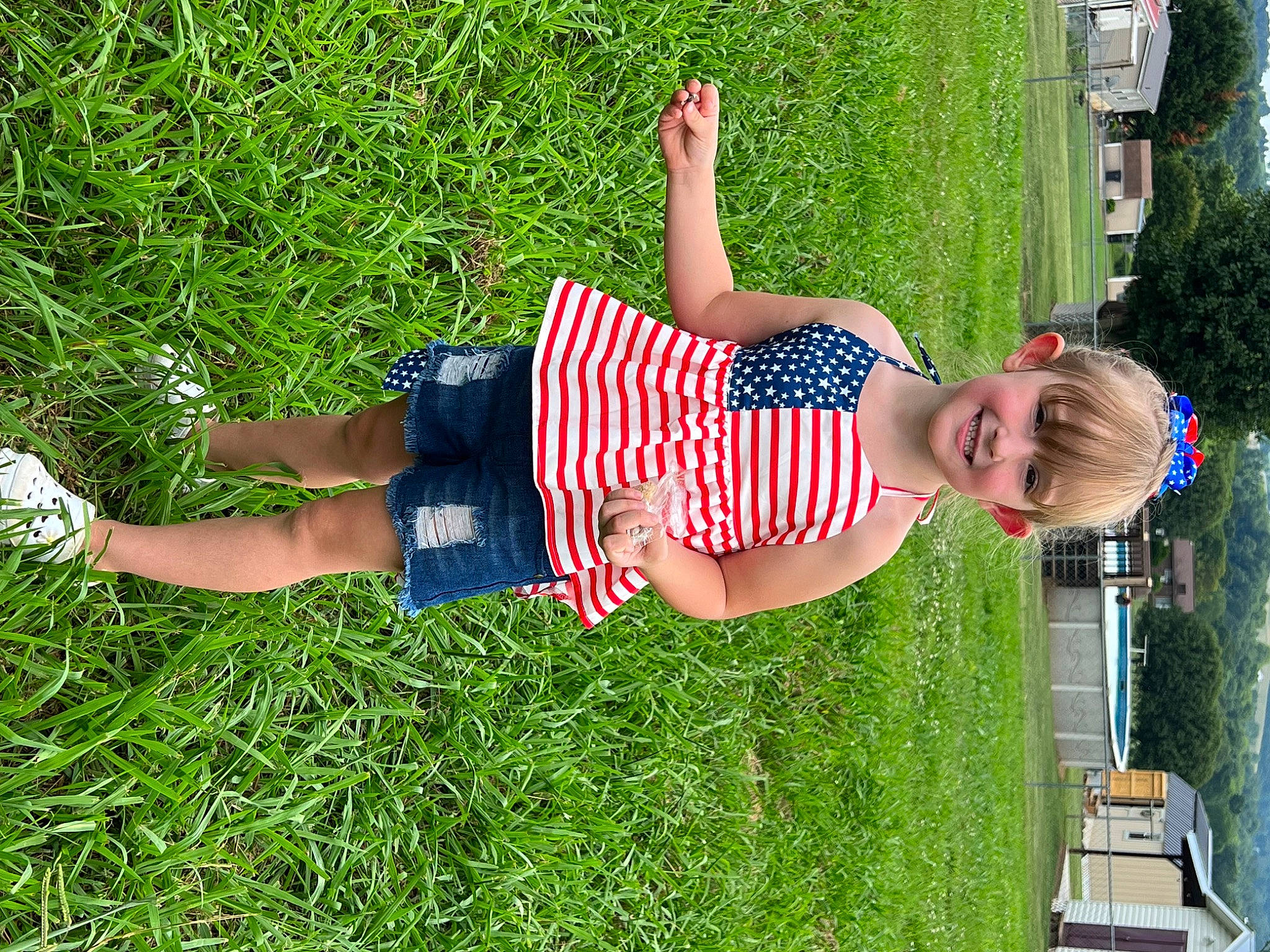 Nila joined the competition — help win amazing prizes! barefoot, child, foot, fun, grass, grassland, green, happy, human_leg, joy, knee, lawn, leisure, people_in_nature, person, plant, recreation, shorts, shrub, t_shirt