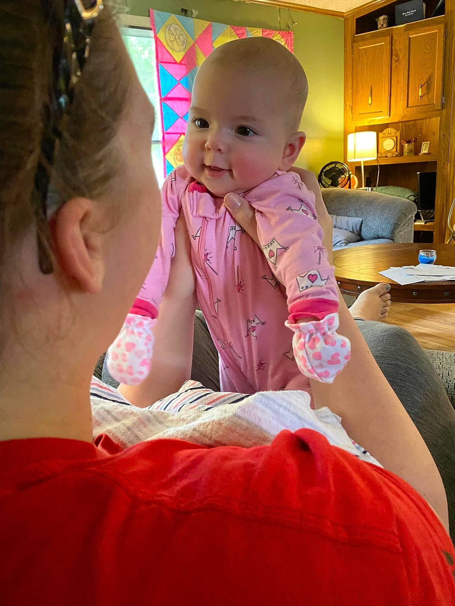 Charleigh joined the competition — help win amazing prizes! baby, baby_toddler_clothing, blond, child, comfort, event, finger, fun, happy, head, human_body, human_leg, lap, magenta, mouth, person, pink, shoulder, skin, t_shirt