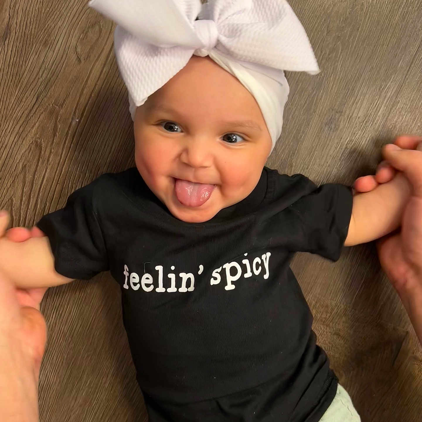 Aria joined the competition — help win amazing prizes! accessories, baby, babylaughing, bodypart, cap, clothing, face, happy, hat, head, jeans, mouth, pants, person, photography, portrait, shirt, smile, t_shirt, teeth