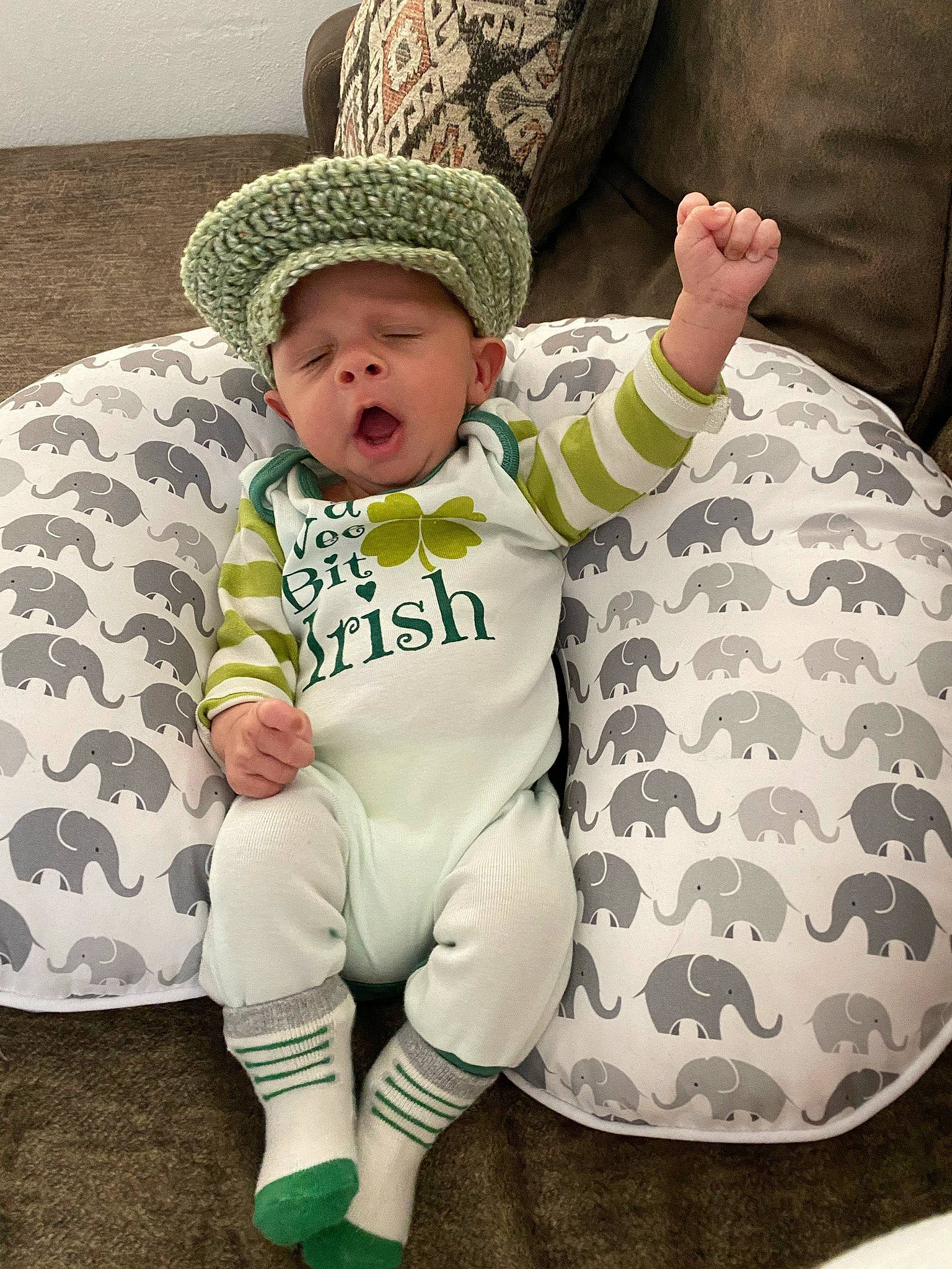 Matteo joined the competition — help win amazing prizes! baby, baby_toddler_clothing, cap, child, comfort, costume_hat, couch, happy, hat, headgear, headwear, leg, linens, pattern, person, sleeve, sock, sun_hat, thigh, toddler