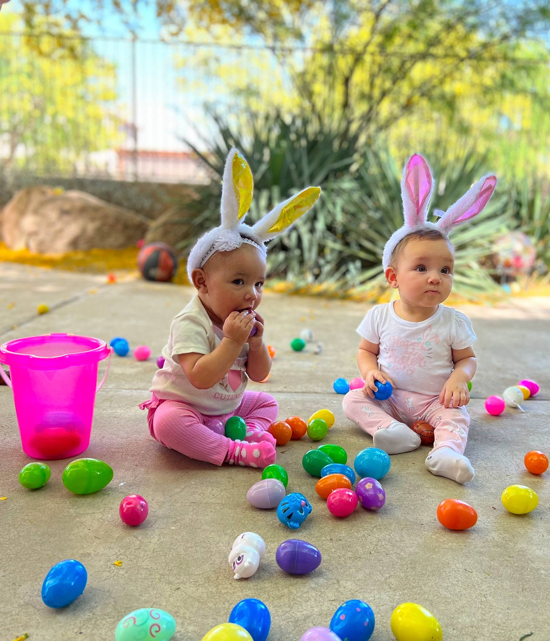 Kamila is registered to the contest to win money with this photo: baby, balloon, child, clothing, easter, event, fun, grass, happy, leisure, party_supply, person, photograph, pink, plant, play, recreation, summer, toddler, toy