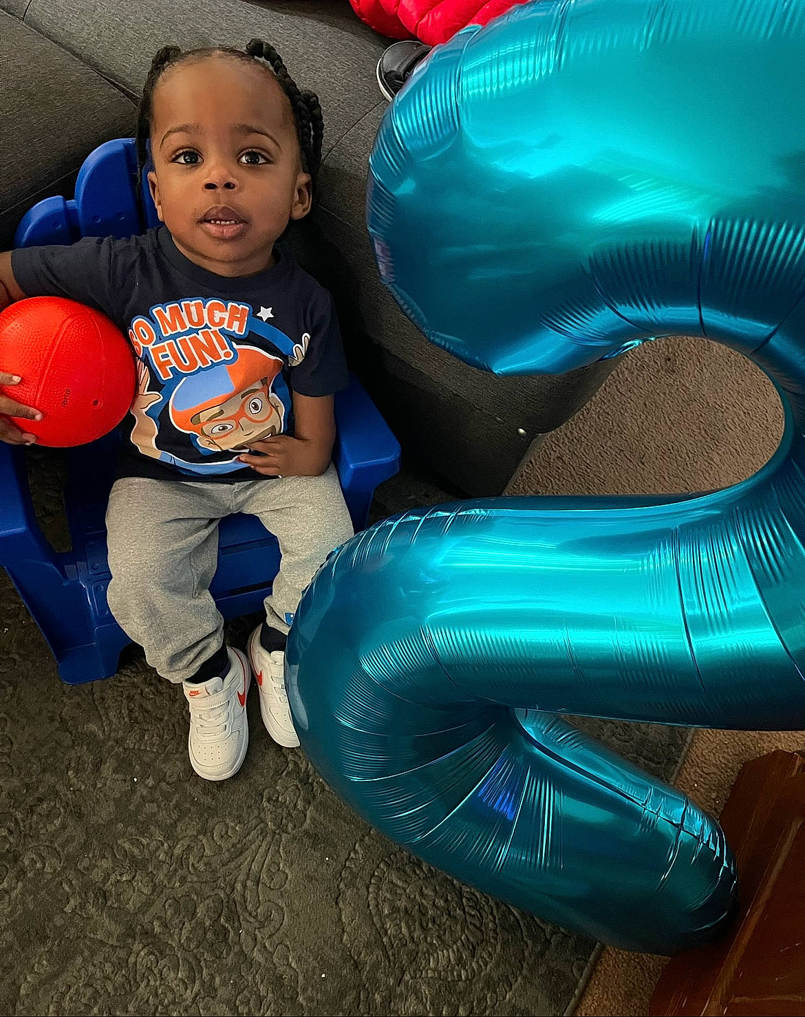 Kayden joined the competition — help win amazing prizes! baby_toddler_clothing, ball, beauty, blue, child, clothing, comfort, electric_blue, flash_photography, fun, happy, leg, leisure, organ, person, photograph, shoe, sneakers, t_shirt, thigh