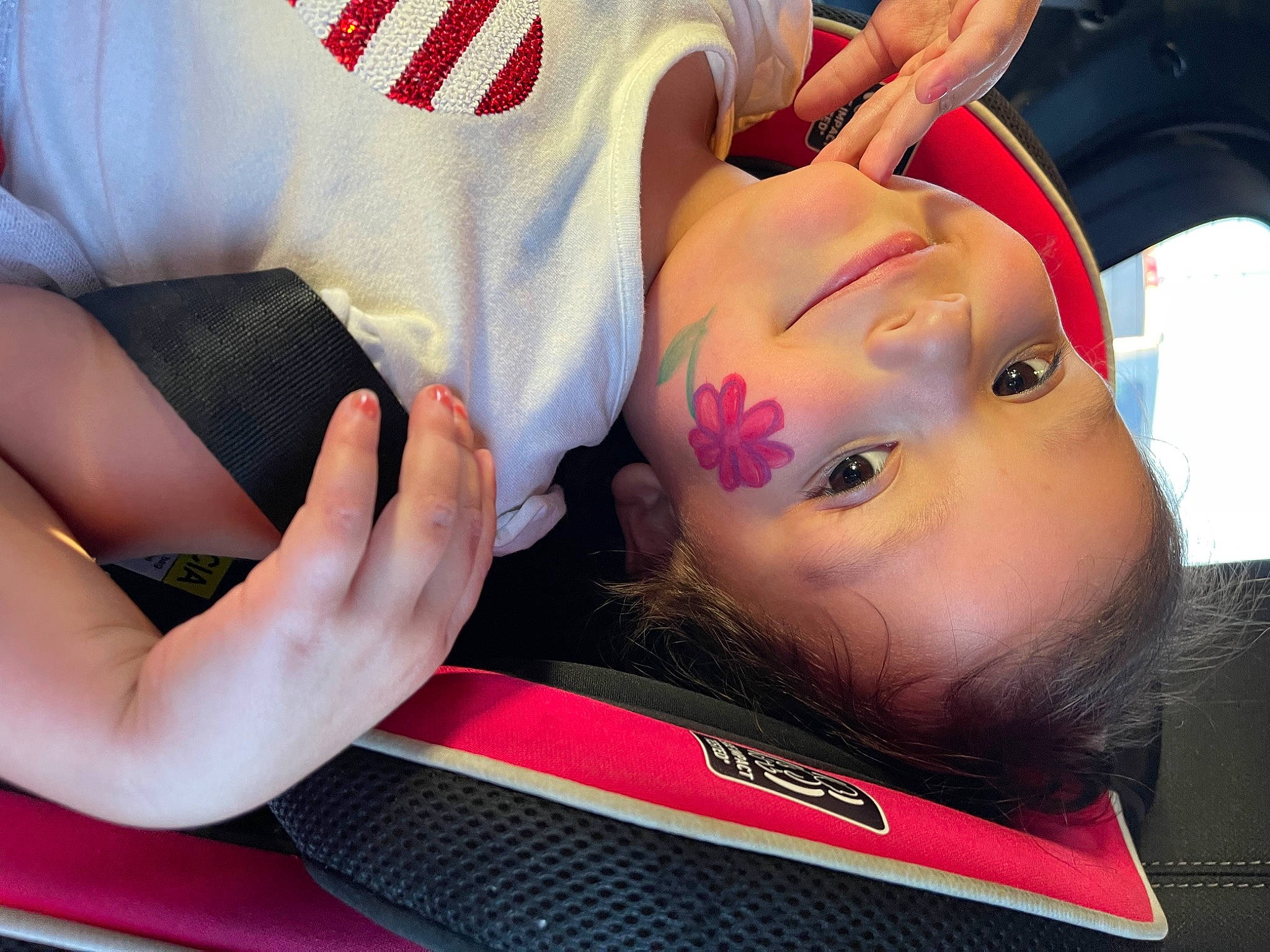 Gabriella is registered to the contest to win money with this photo: black_hair, cheek, cosmetics, elbow, eyebrow, eyelash, finger, gesture, hair, happy, jaw, lip, long_hair, mouth, nail, neck, nose, person, product, thigh