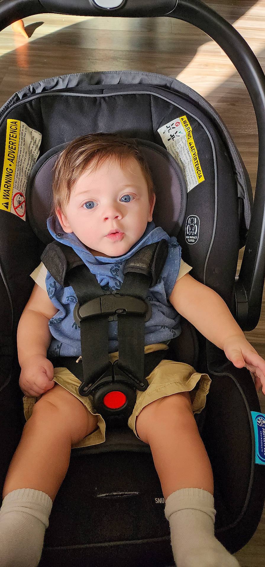 Oliver is registered to the contest to win money with this photo: baby, car, car_interior, carseat, clothing, cushion, face, footwear, head, homedecor, hosiery, person, photography, portrait, shoe, shorts, sock, stroller, transportation, vehicle