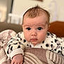 Lila participe au concours pour gagner de l'argent avec cette photo : baby, infant, face, eyes, clothing, blanket, hand, fuzzy, pattern, soft, cute, indoors, portrait, child, young, expression, lying, toddler, skin, hair