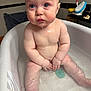 Vander joined the competition — help win amazing prizes! baby, bathtub, water, child, blue_eyes, skin, bathroom, toothbrush, bath_brush, toddler, sitting, naked, curious, wet, infant, plump, person, head, face, bath_time